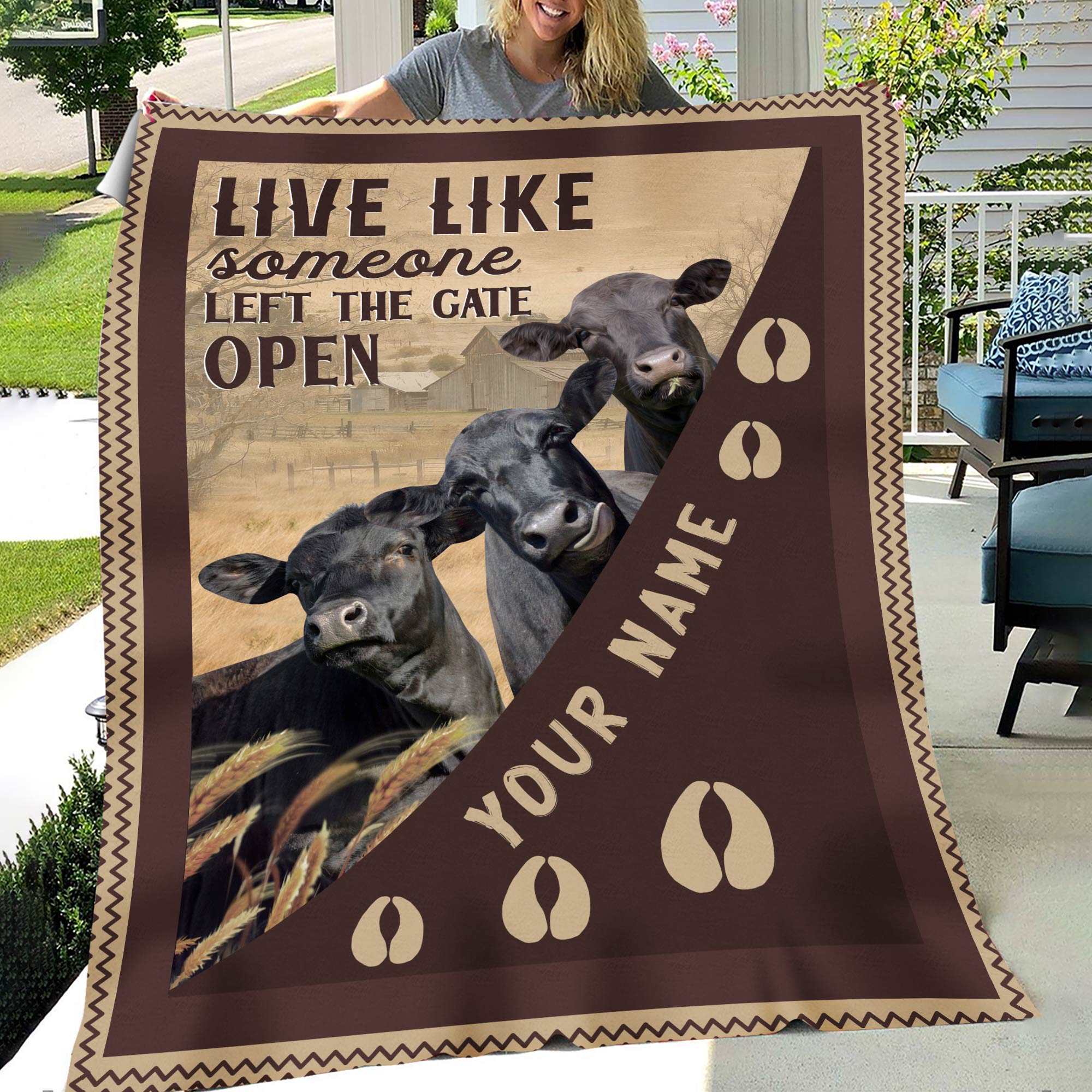 Personalized Black Angus Live Like Someone Left The Gate Open Blanket