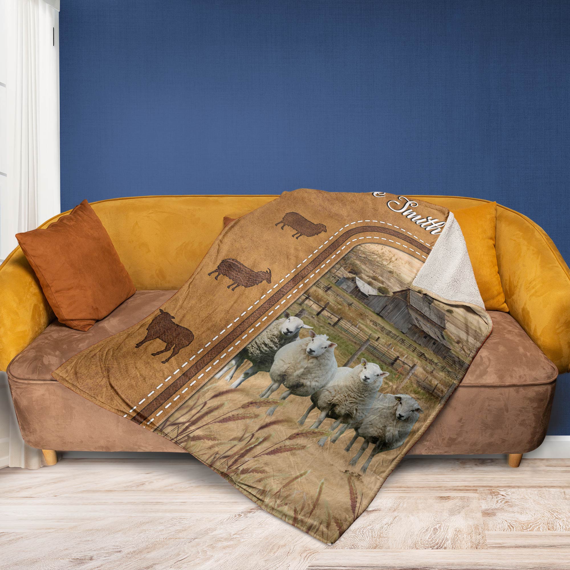 Personalized Sheep Cattle In Field Farmhouse Blanket