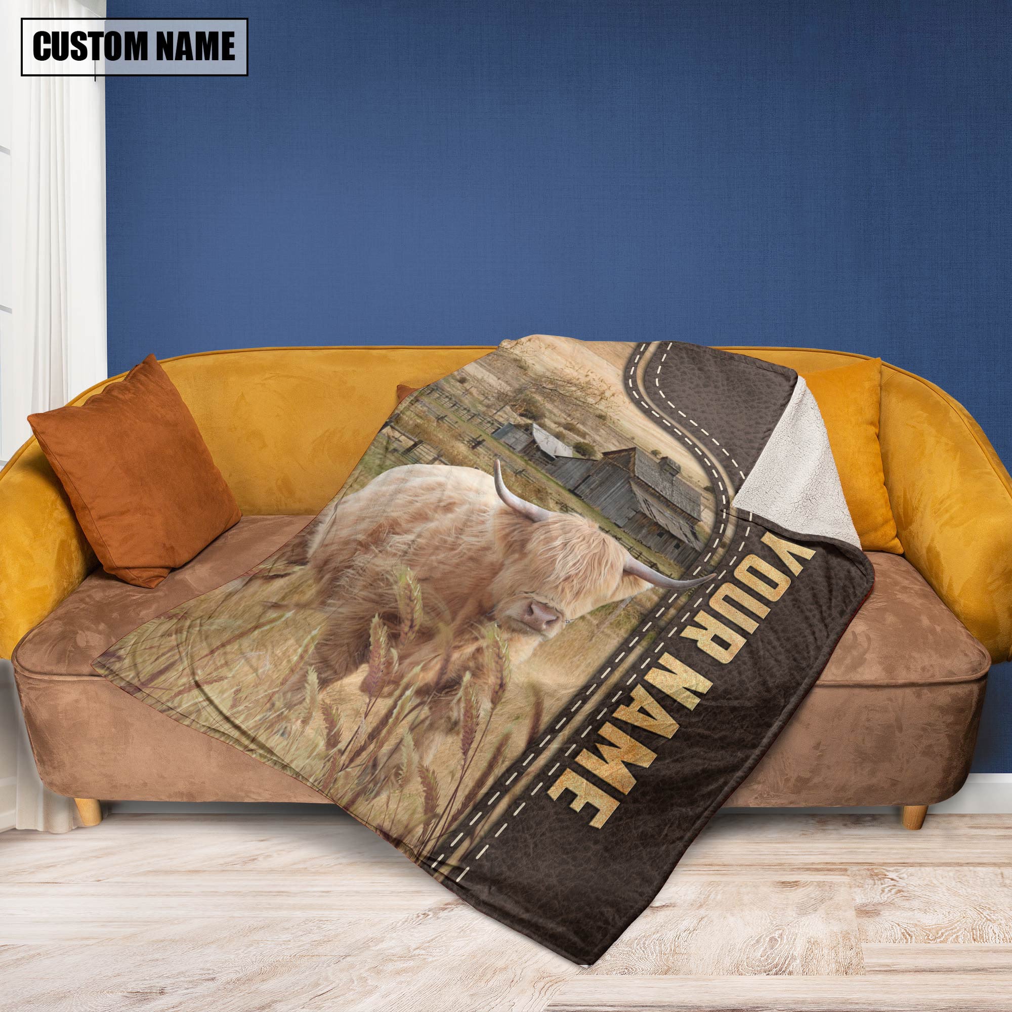 Personalized Name Miniature Highland Leather Pattern Blanket