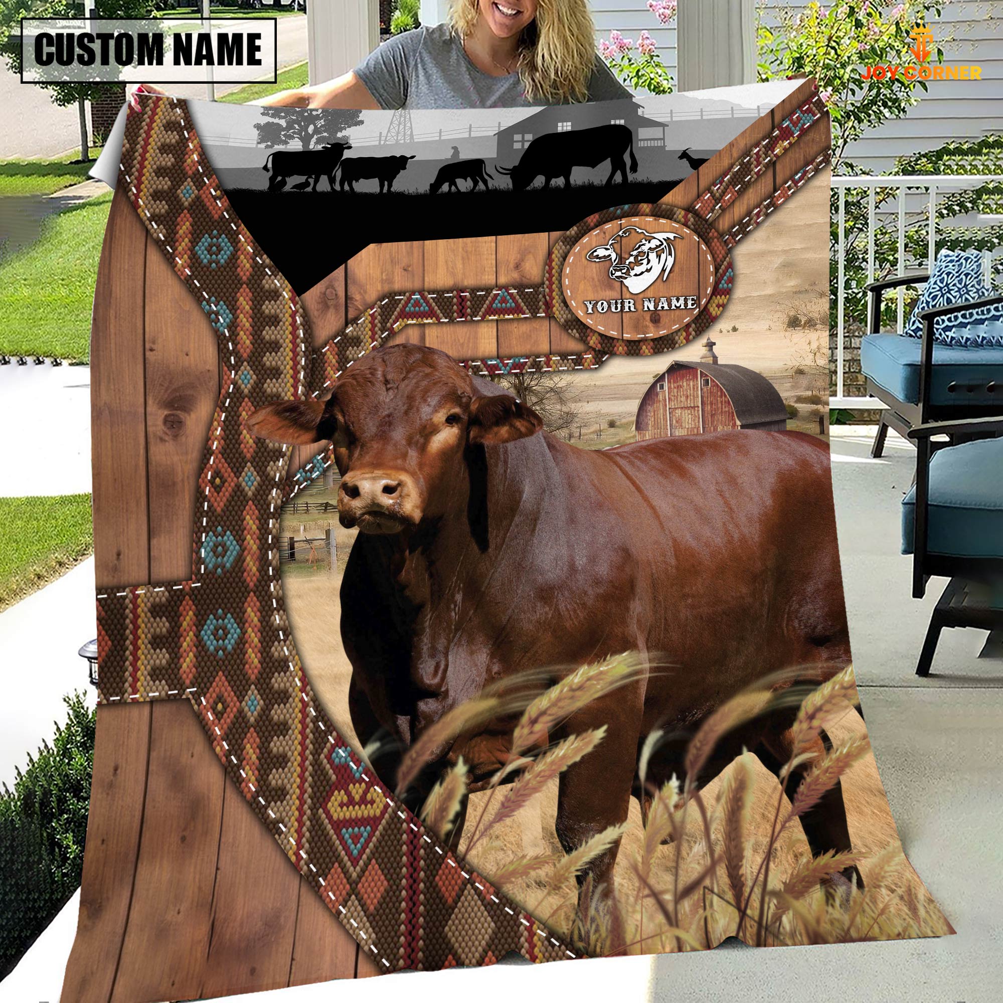Beefmaster Custom Name Brocade Pattern Blanket