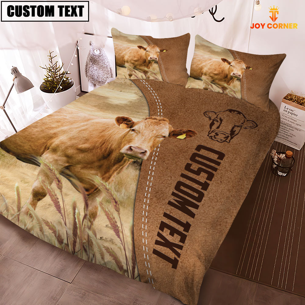 Custom Name Limousin Cattle Brown Bedding Set