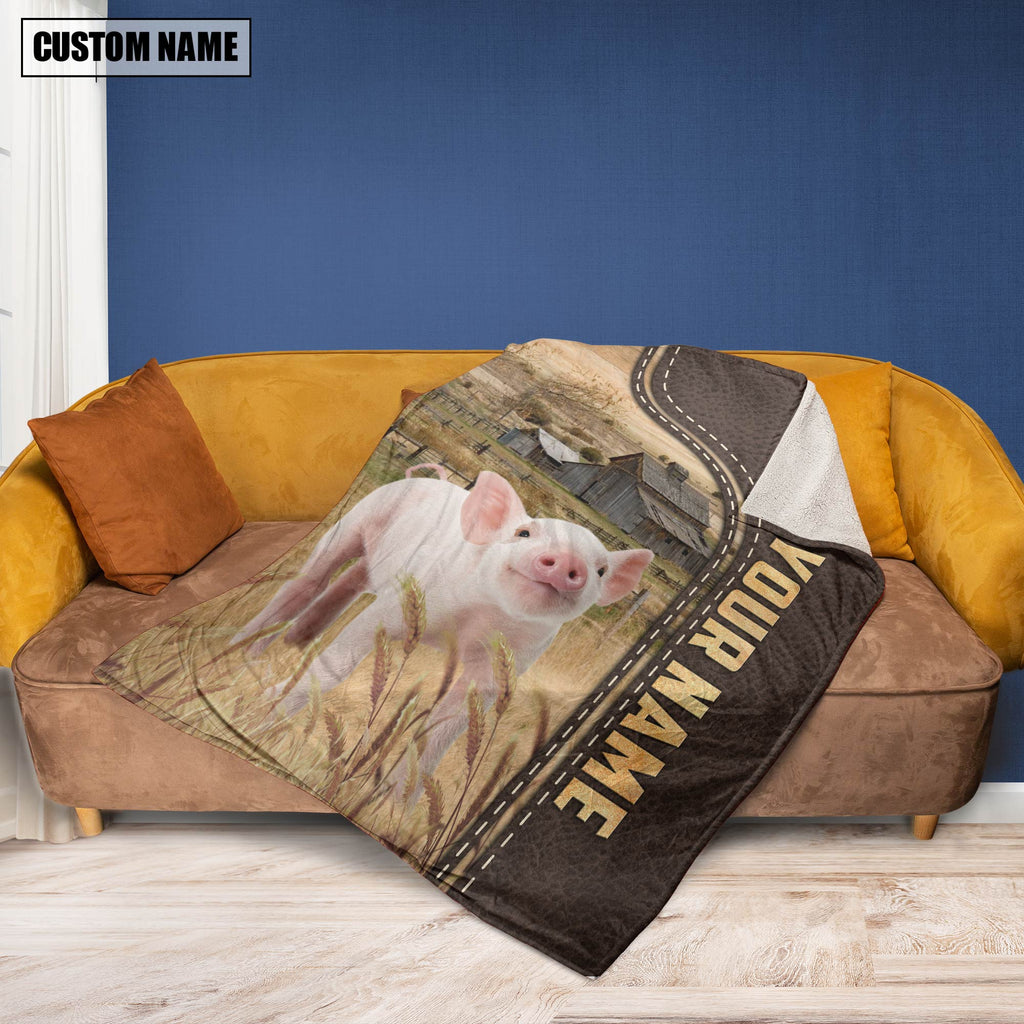Personalized Name Pig Leather Pattern Blanket