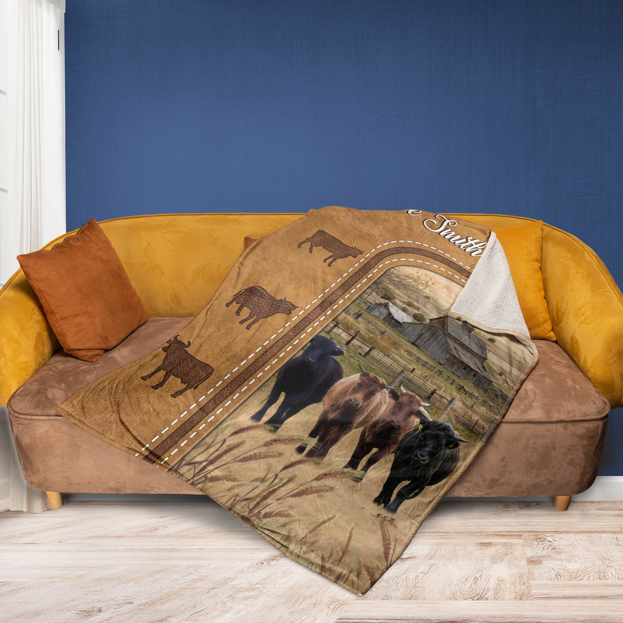 Personalized Dexter Cattle In Field Farmhouse Blanket