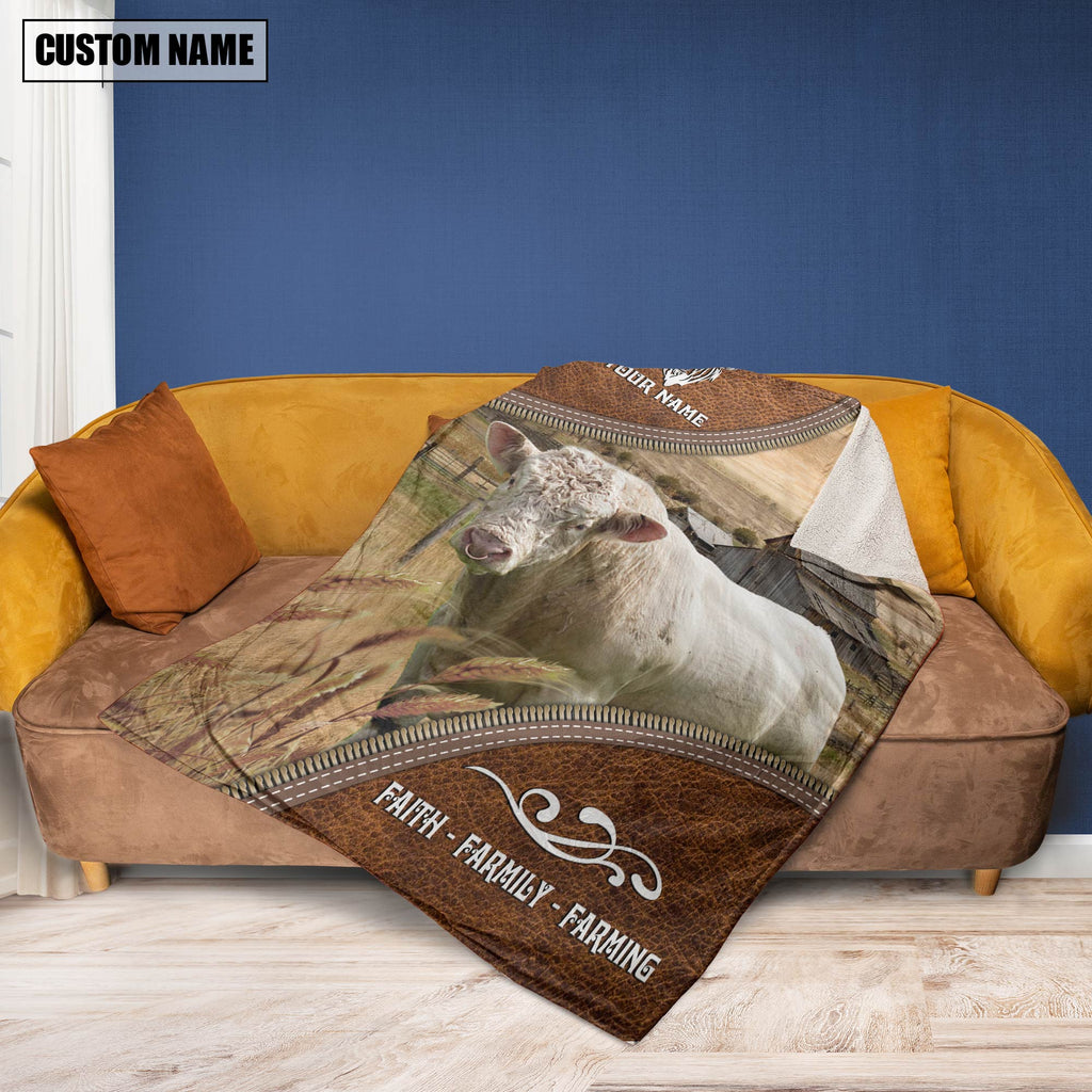 Personalized Name Charolais Bull Faith Family Farming Blanket