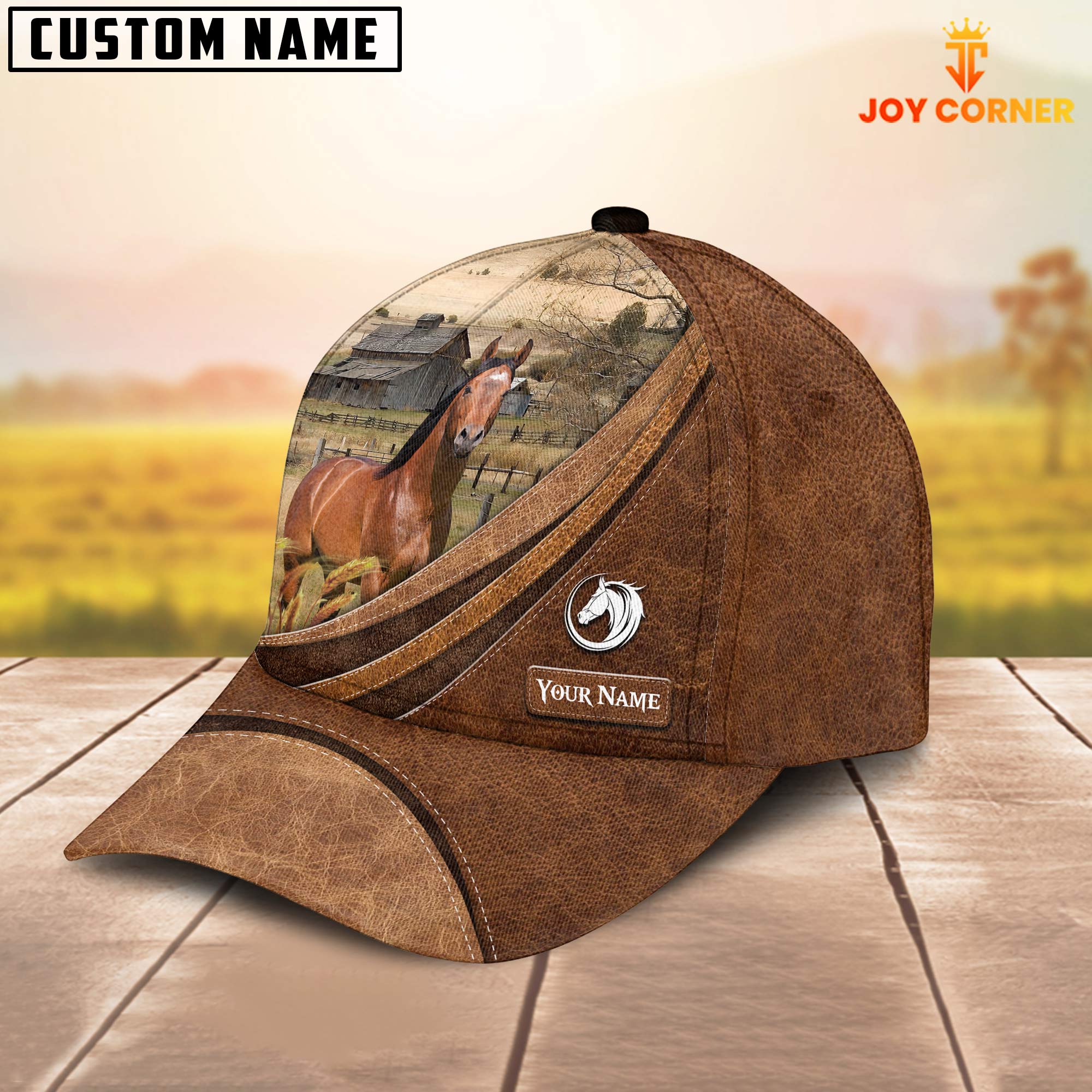 Custom Name Horse Leather Pattern Classic Cap