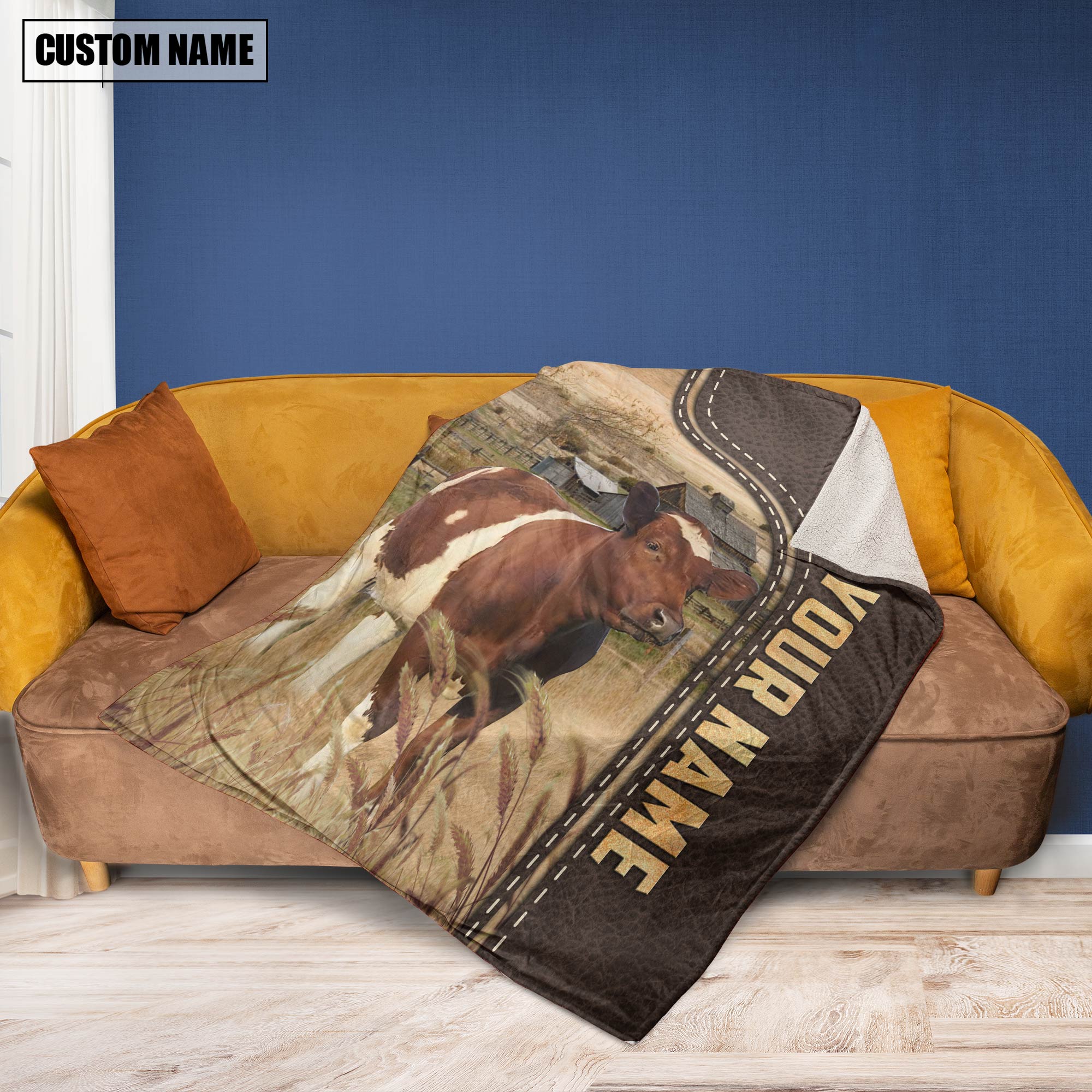 Personalized Name Ayrshires Leather Pattern Blanket