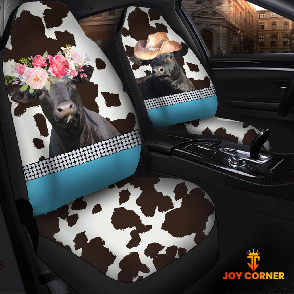Black Angus Pattern Customized Name Dairy Cow Car Seat Cover Set