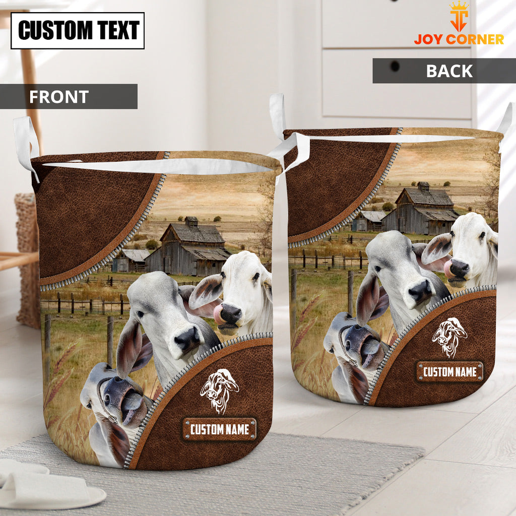 Brahman Cow Custom Name Laundry Basket