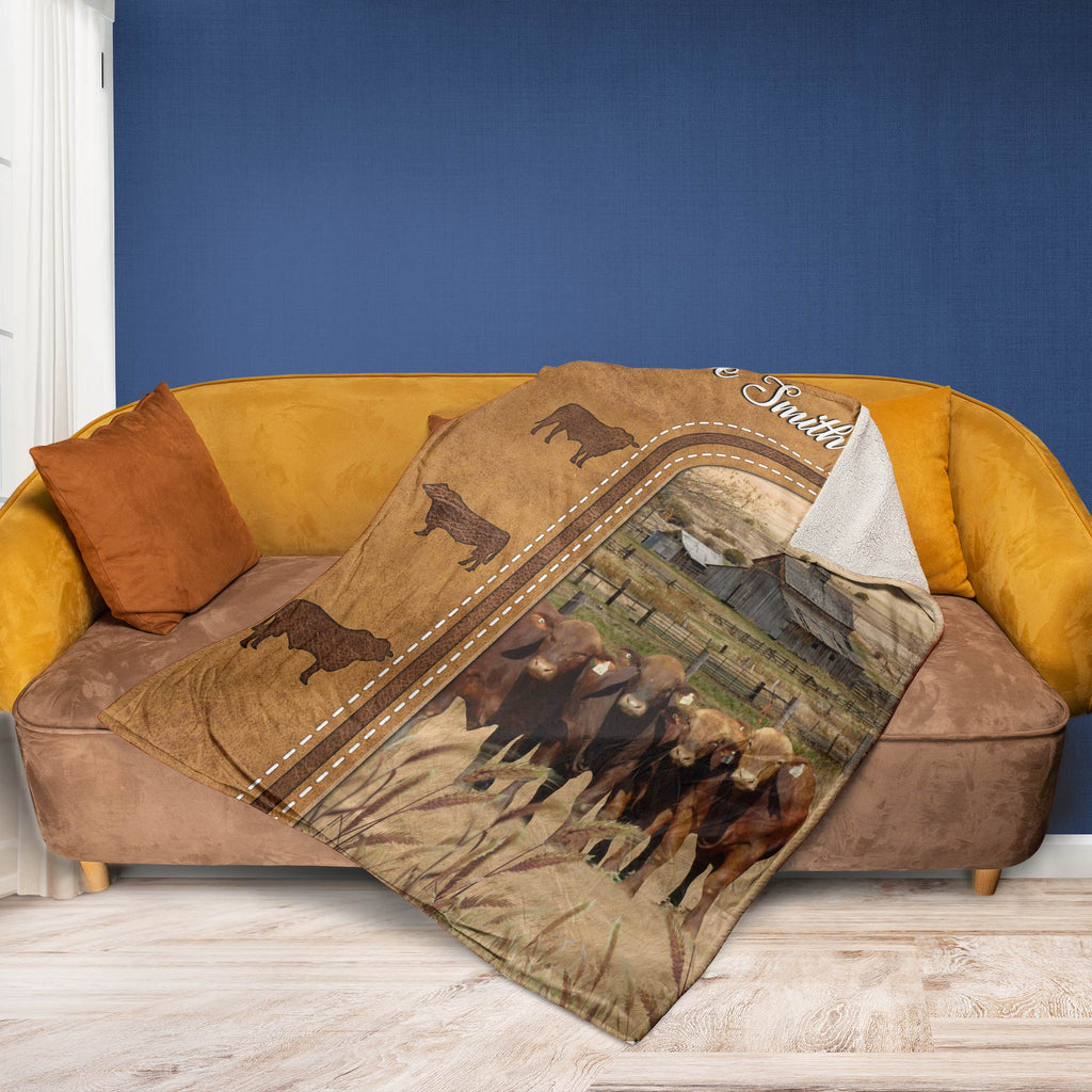 Personalized Beefmaster Cattle In Field Farmhouse Blanket