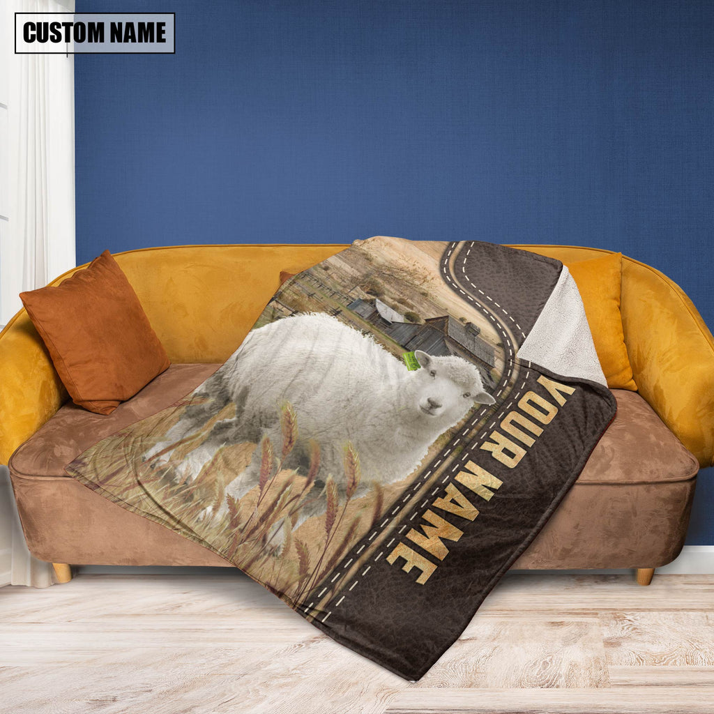 Personalized Name Sheep Leather Pattern Blanket