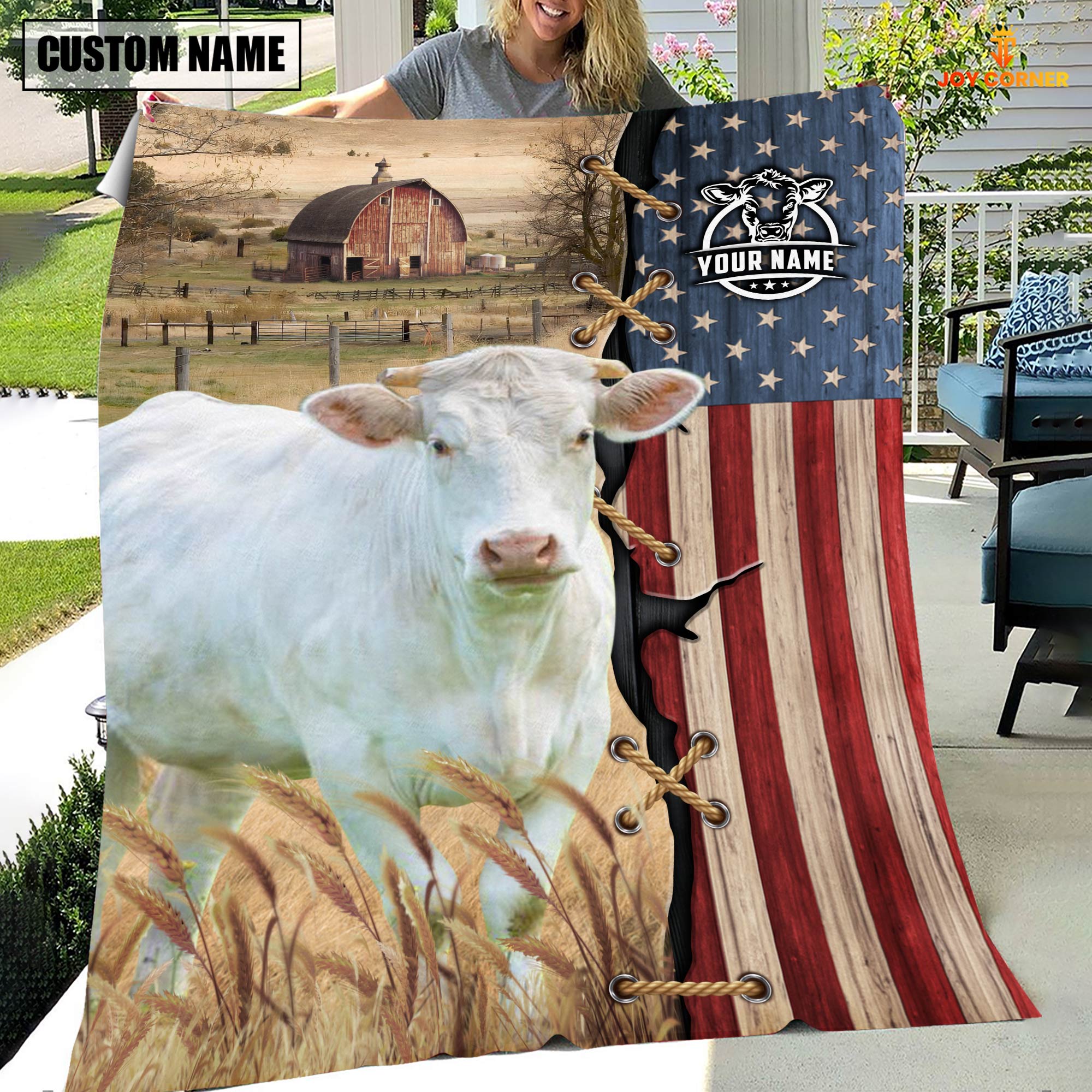 Personalized Name Charolais Flag Vintage Blanket