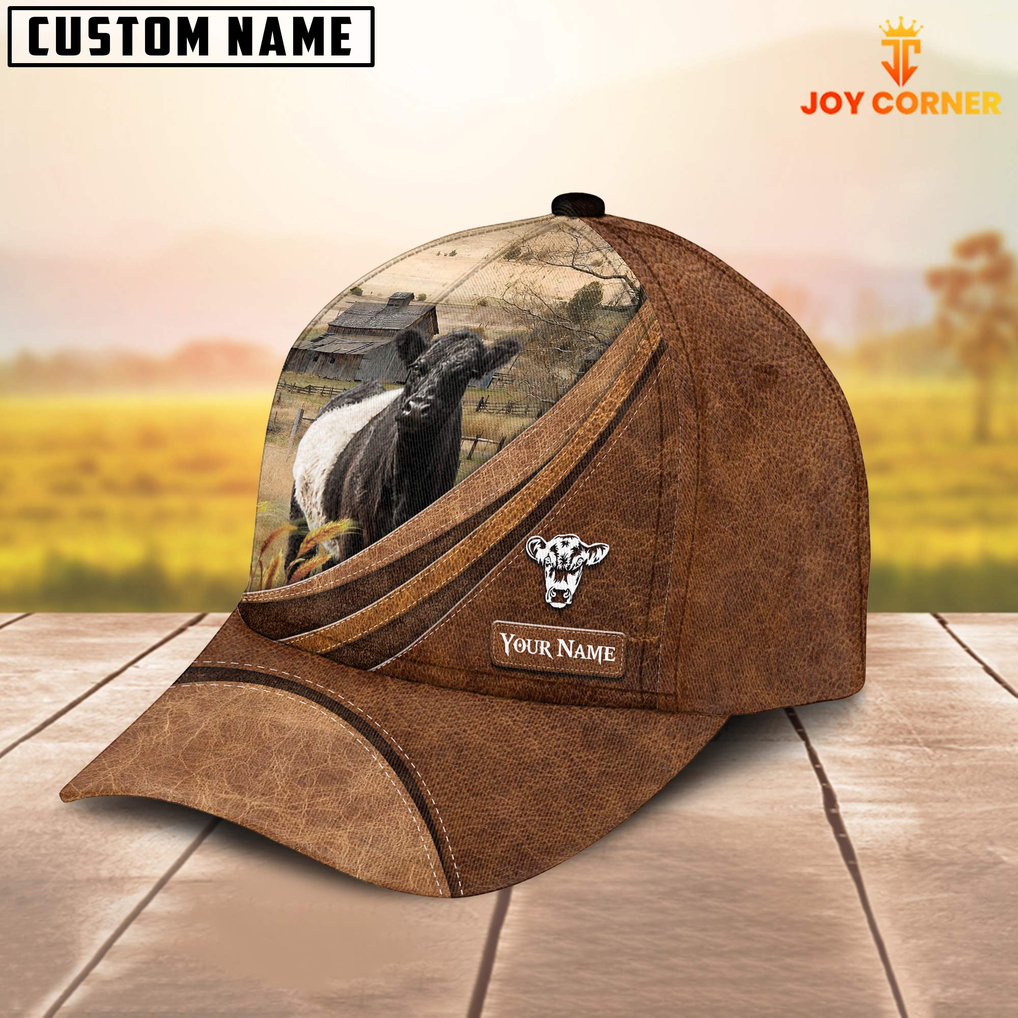 Custom Name Belted Galloway Leather Pattern Classic Cap