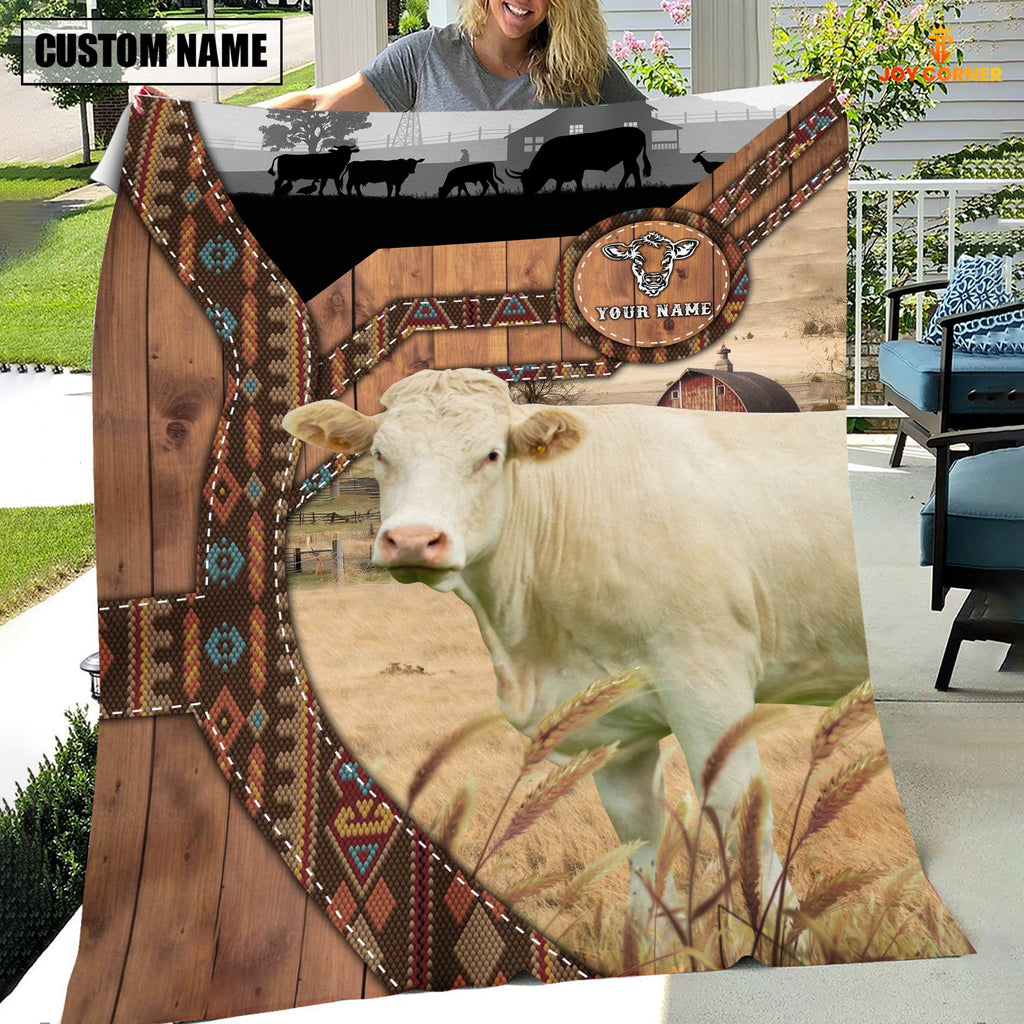 Charolais No Horn Custom Name Brocade Pattern Blanket