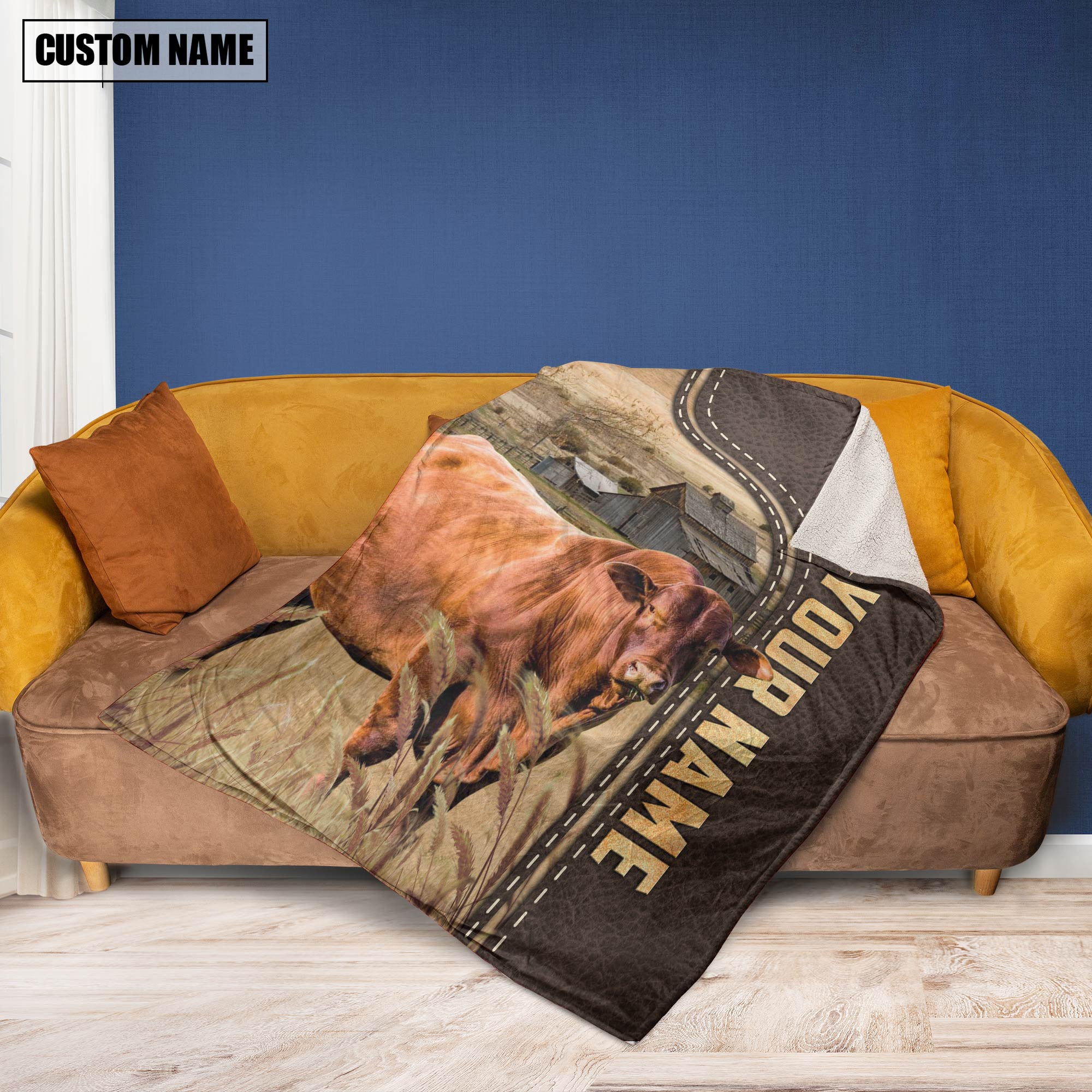 Personalized Name Santa Gertrudis Cattle Leather Pattern Blanket