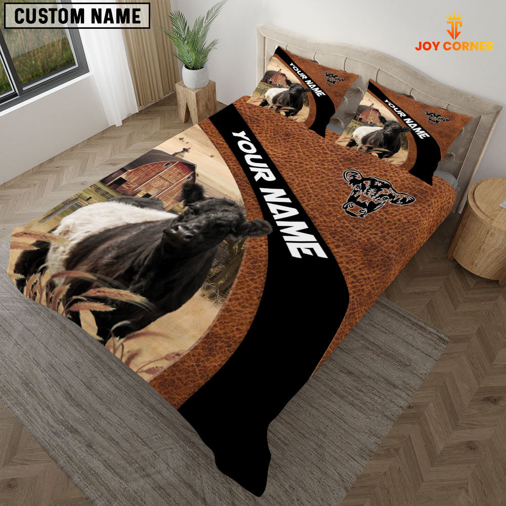 Belted Galloway On The Farm Customized Name Red Barn Bedding Set