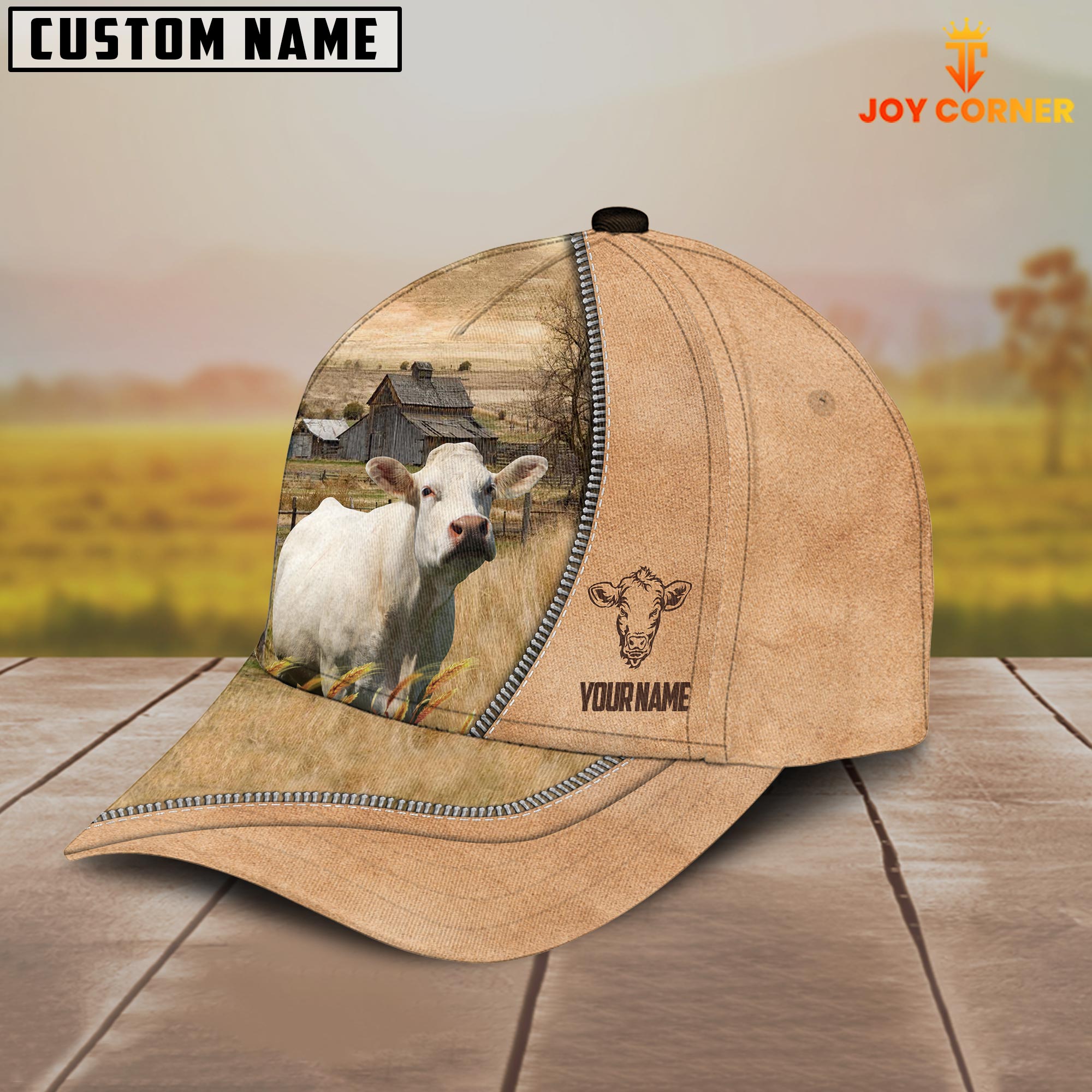 Charolais Farming Light Brown Customized Name Cap