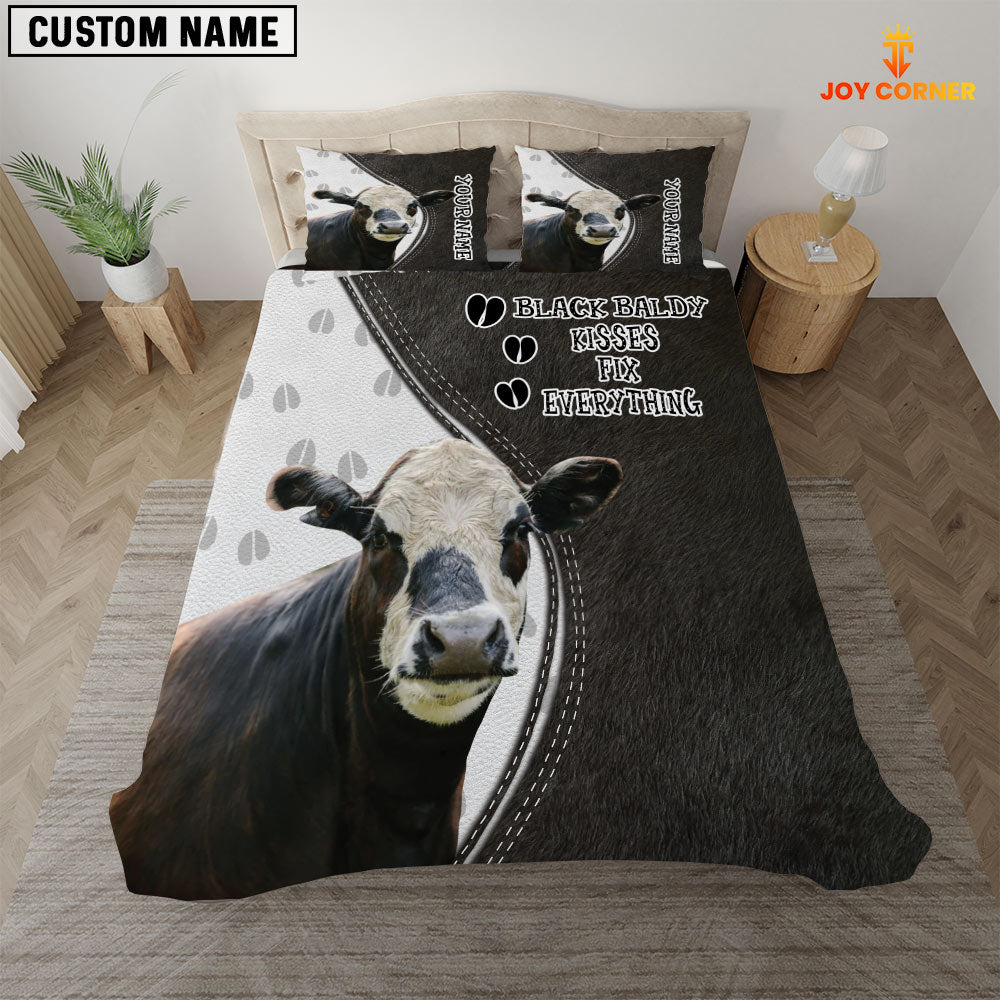 Black Baldy Kisses Fix Everything Custom Name Bedding Set