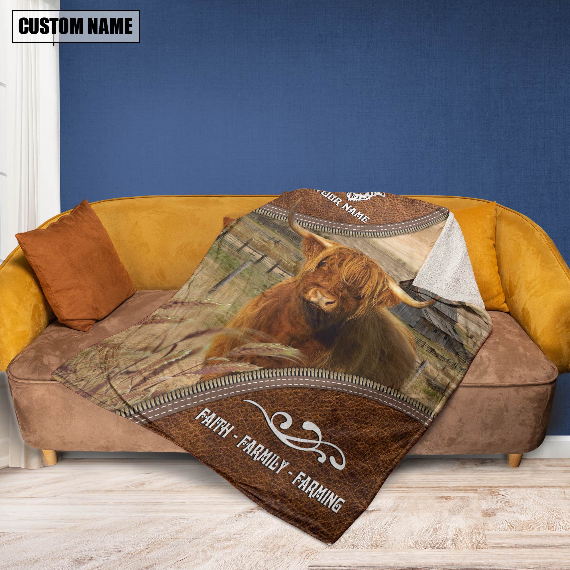 Personalized Name Highland Faith Family Farming Blanket