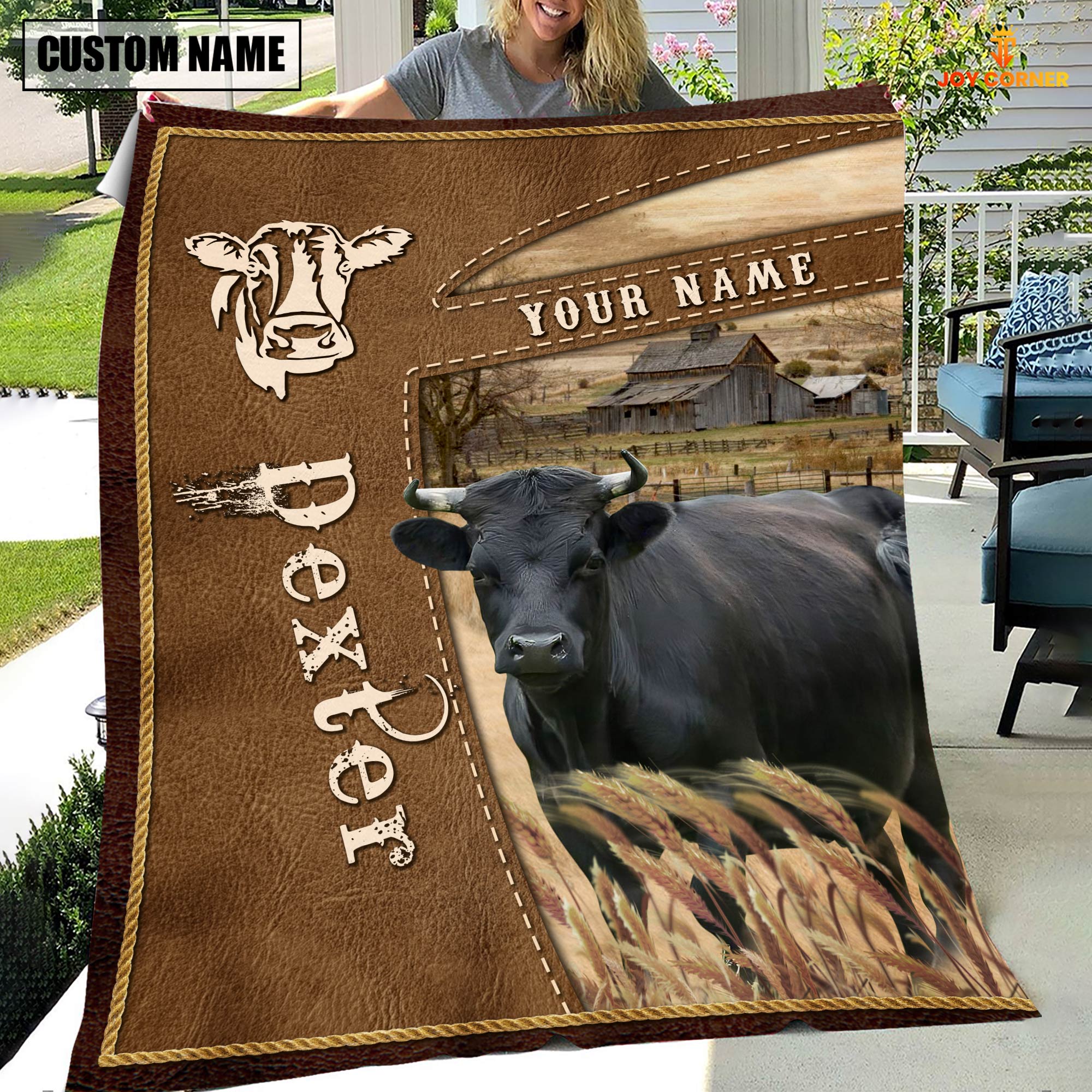 Personalized Name Dexter Farm Leather Brown Blanket