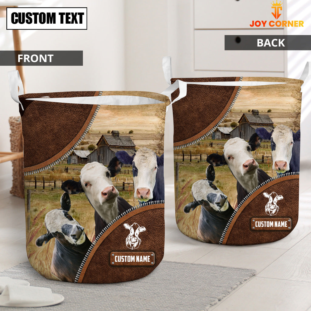 Black Baldy Cow Custom Name Laundry Basket