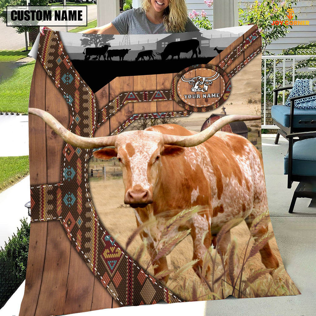 Texas Longhorn Custom Name Brocade Pattern Blanket