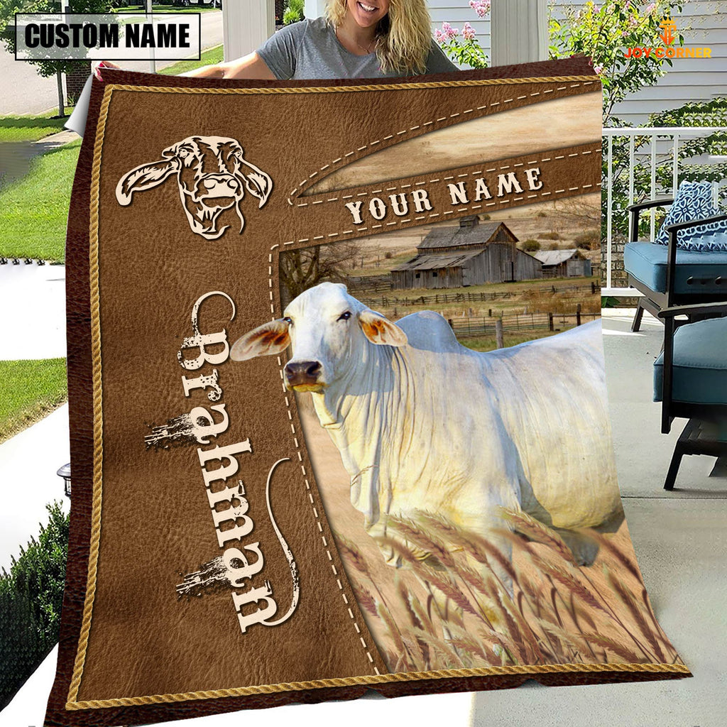 Personalized Name Brahman Farm Leather Brown Blanket