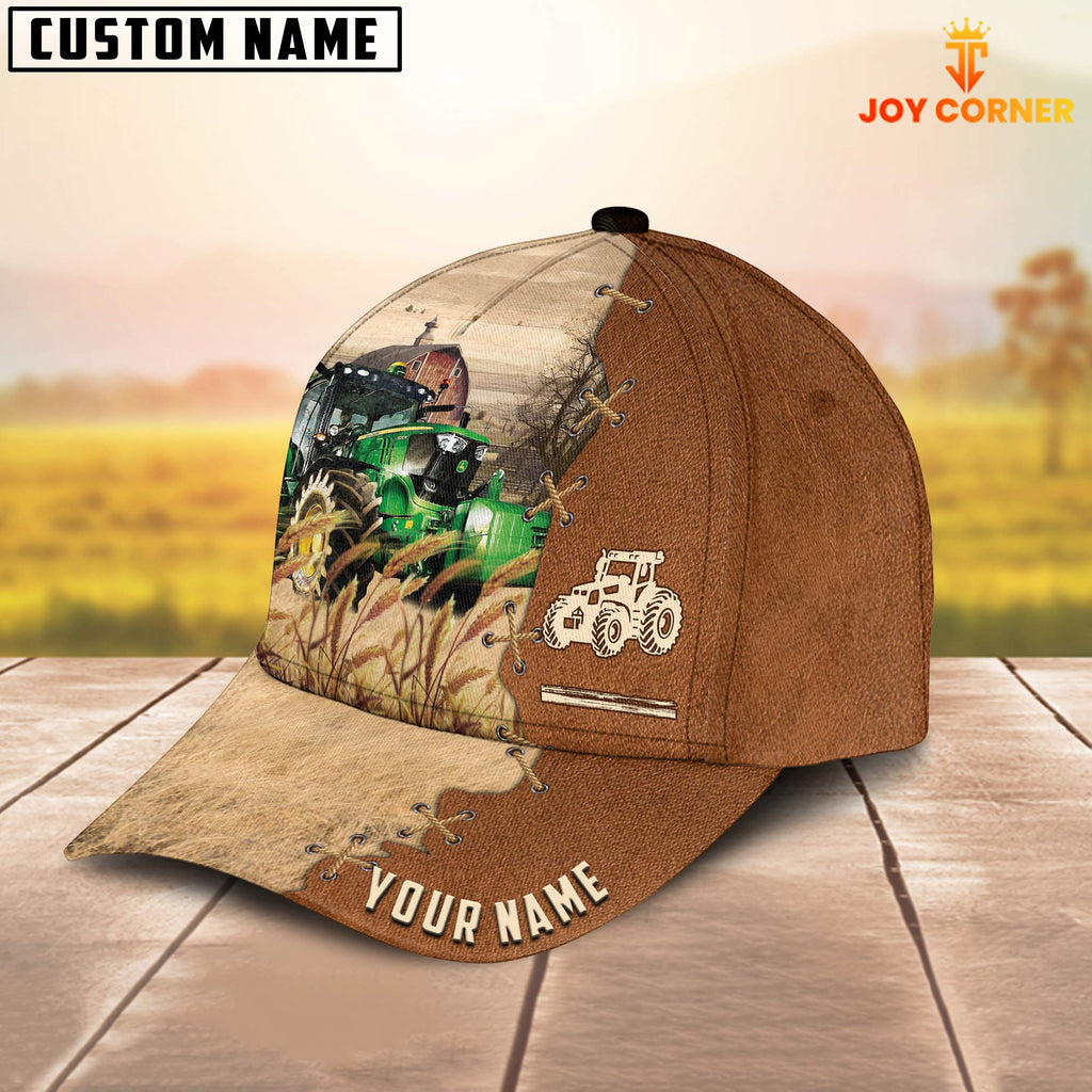 Farm Tractor Custom Name Brown Leather Pattern Cap