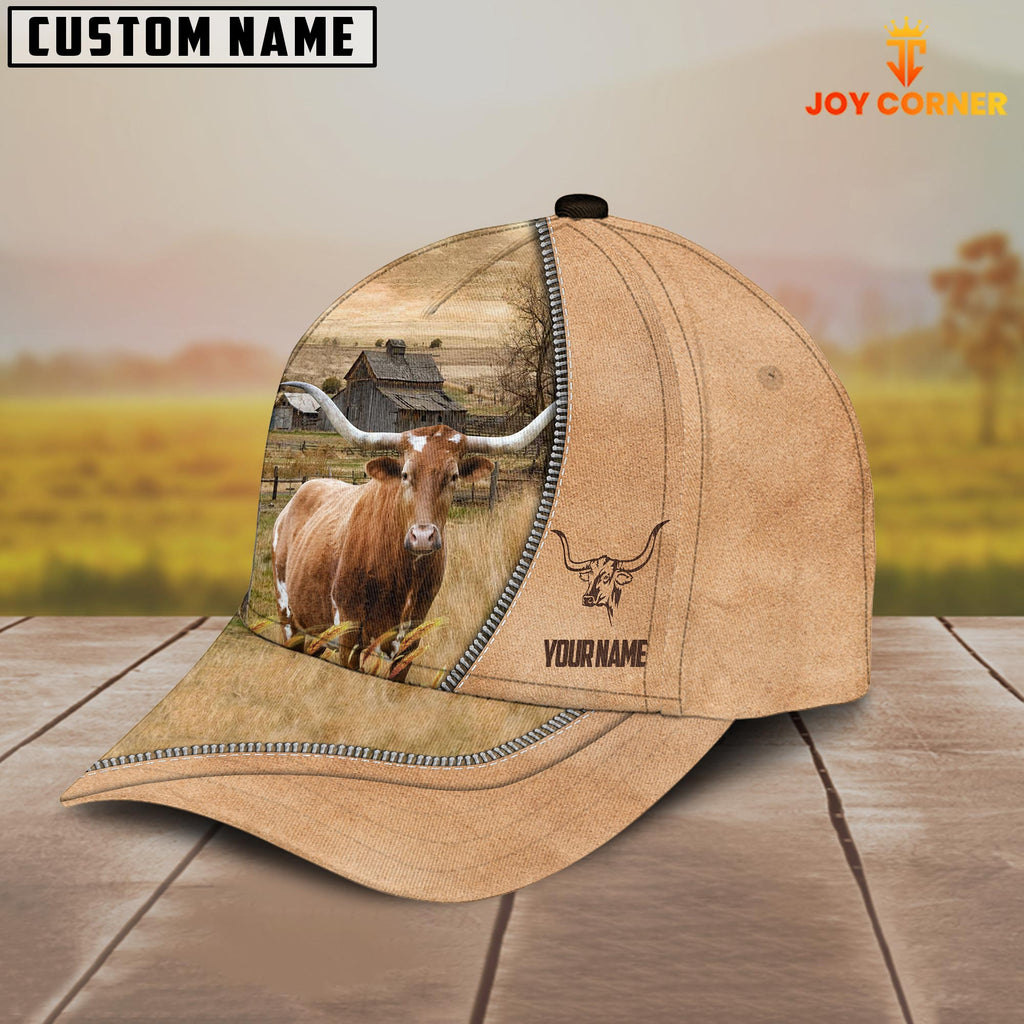 Texas Longhorn Farming Light Brown Customized Name Cap