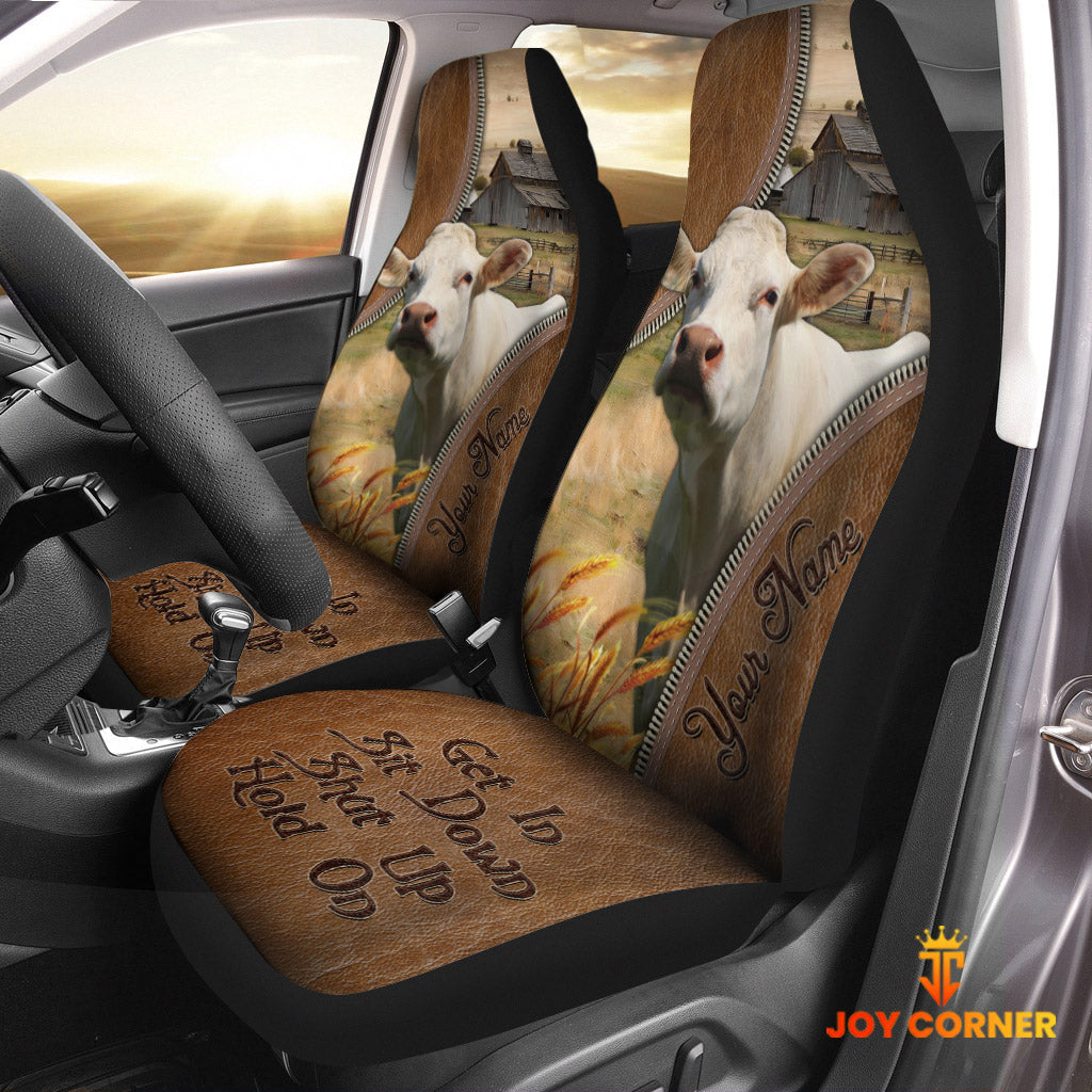Charolais Customized Name Leather Pattern Car Seat Covers (2Pcs)