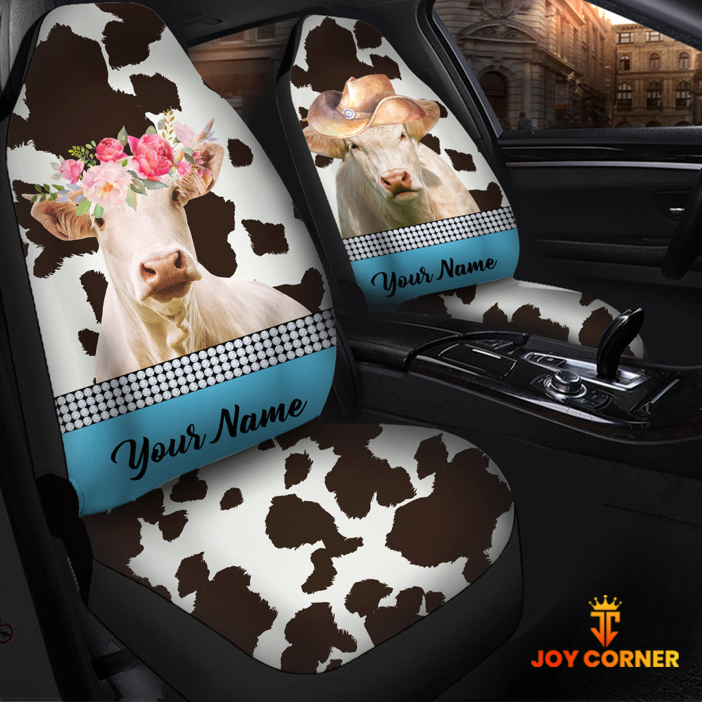 Charolais Pattern Customized Name Dairy Cow Car Seat Cover Set