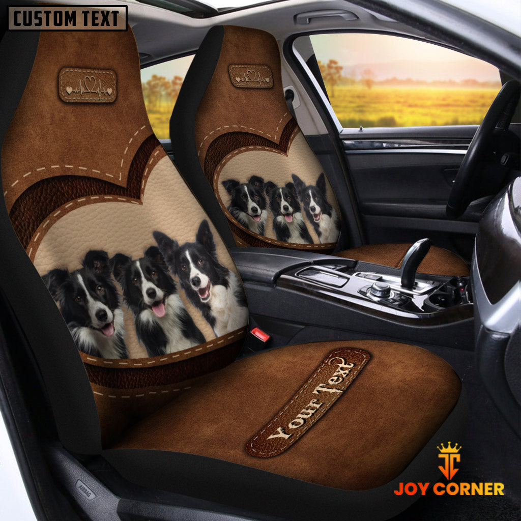 Border Collie Pattern Customized Name Heart Car Seat Cover Set