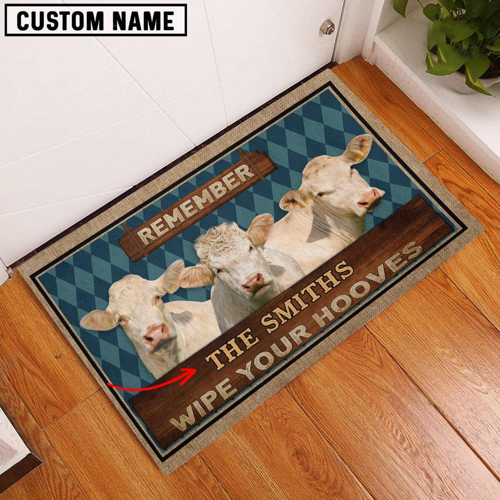 Charolais No Horn Wipe Your Hooves Custom Name Doormat