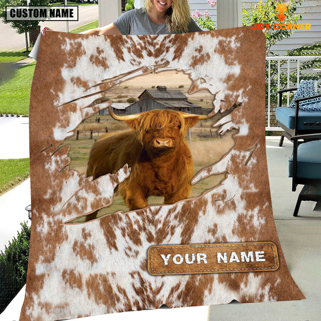 Custom Name Highland Cow Hair Pattern Blanket