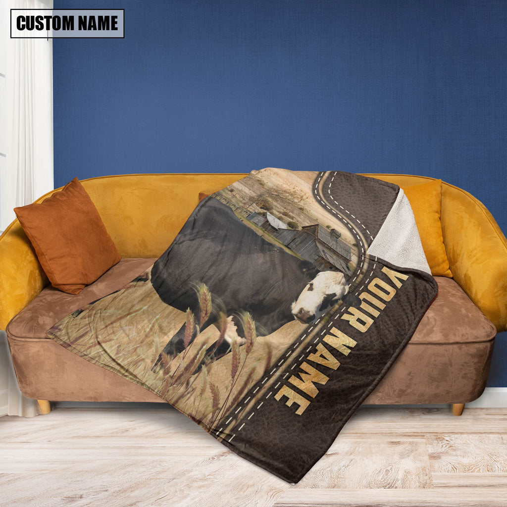 Personalized Name Black Hereford Leather Pattern Blanket