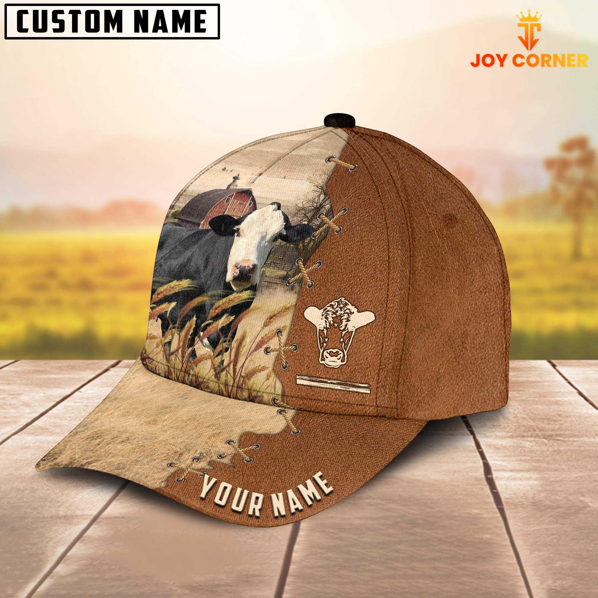 Black Baldy Custom Name Brown Leather Pattern Cap
