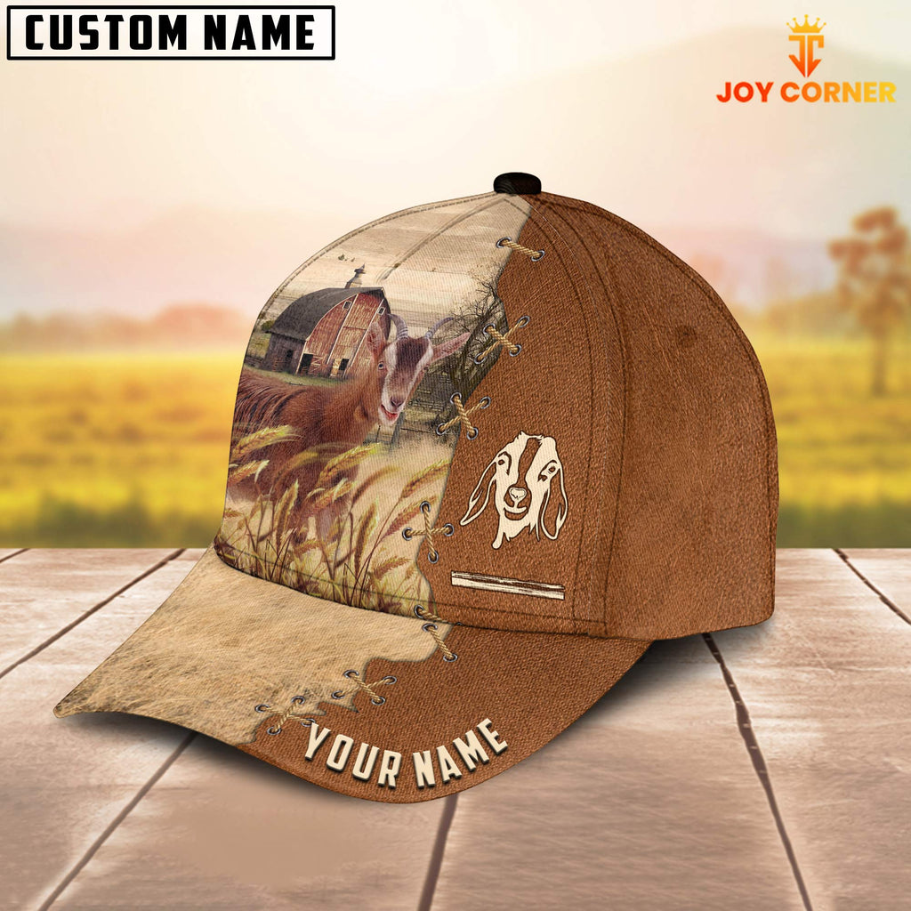 Goat Custom Name Brown Leather Pattern Cap