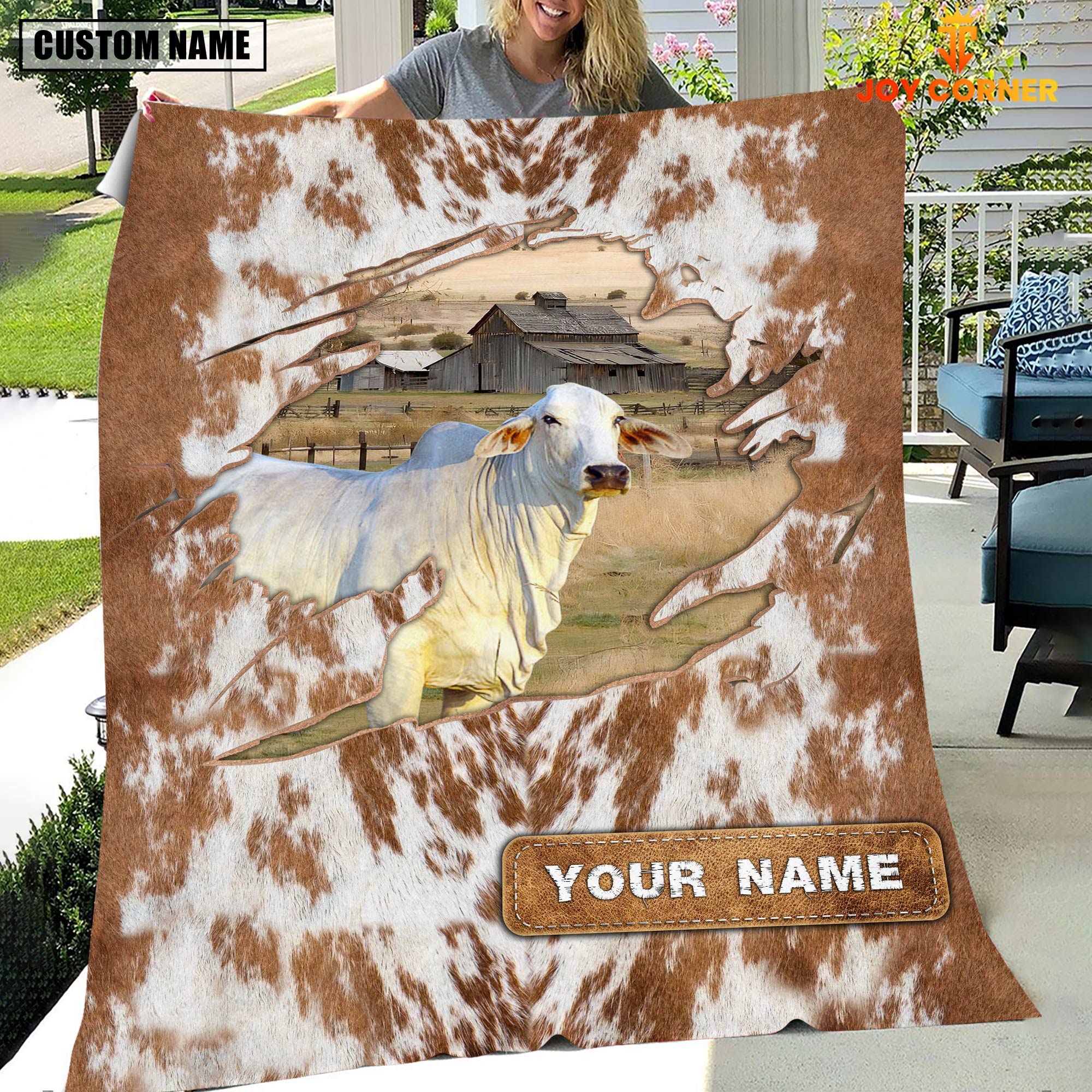 Custom Name Brahman Cow Hair Pattern Blanket