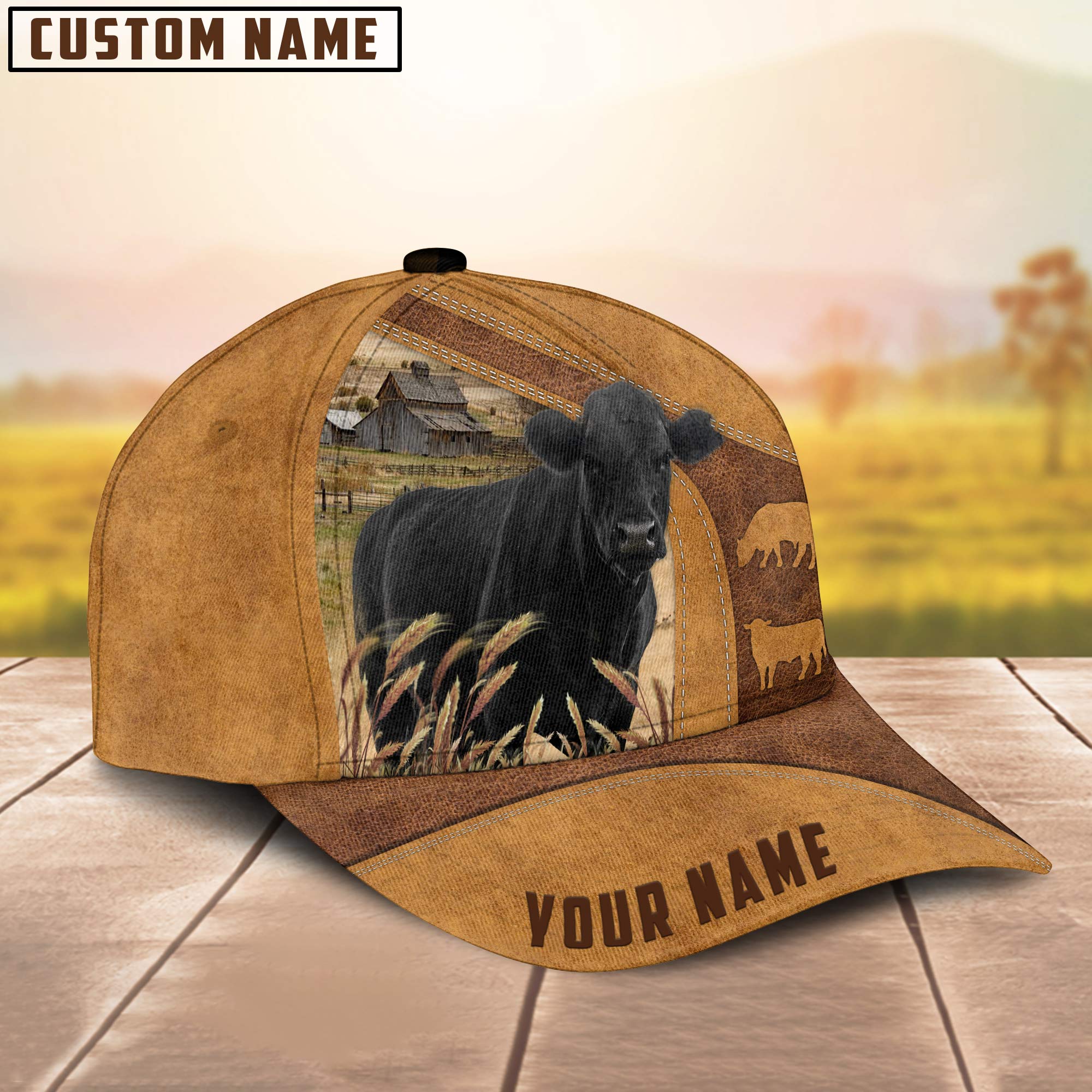 Custom Name Black Angus Cattle Cap
