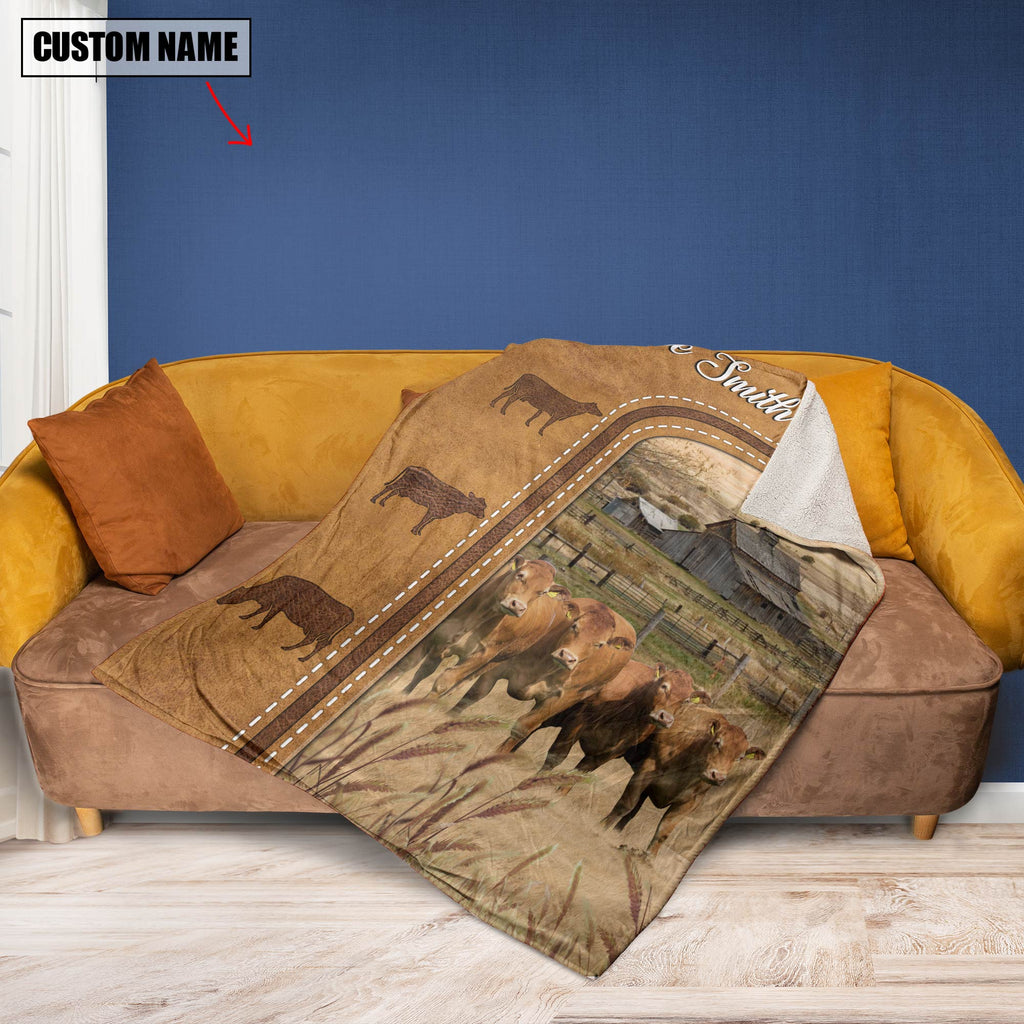 Personalized Limousin Cattle In Field Farmhouse Blanket