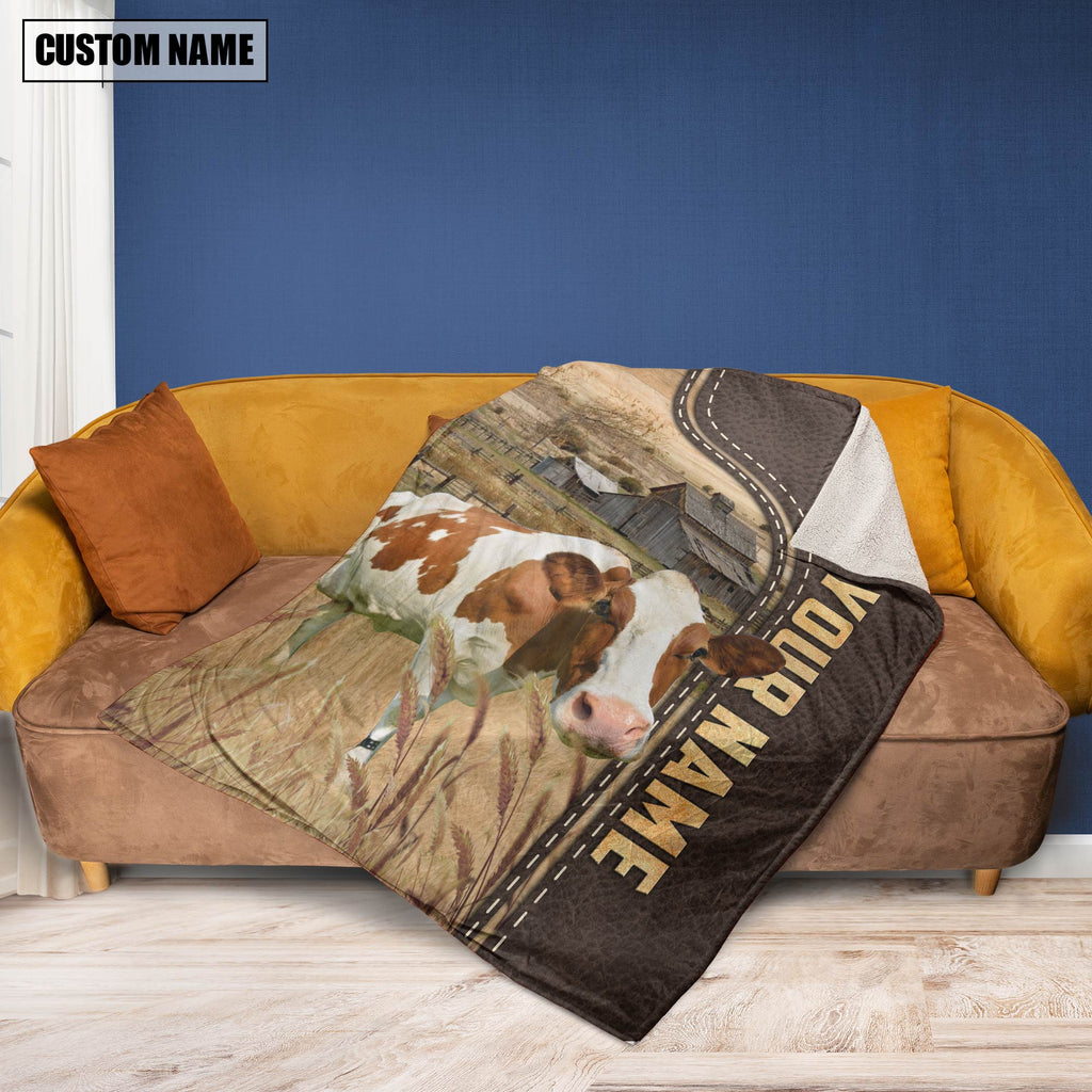 Personalized Name Red Holstein Leather Pattern Blanket