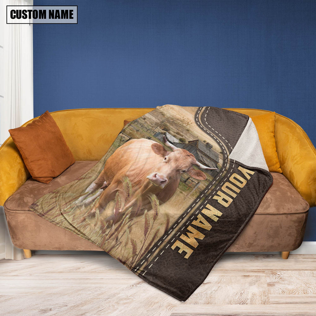 Personalized Name Gelbivieh Leather Pattern Blanket