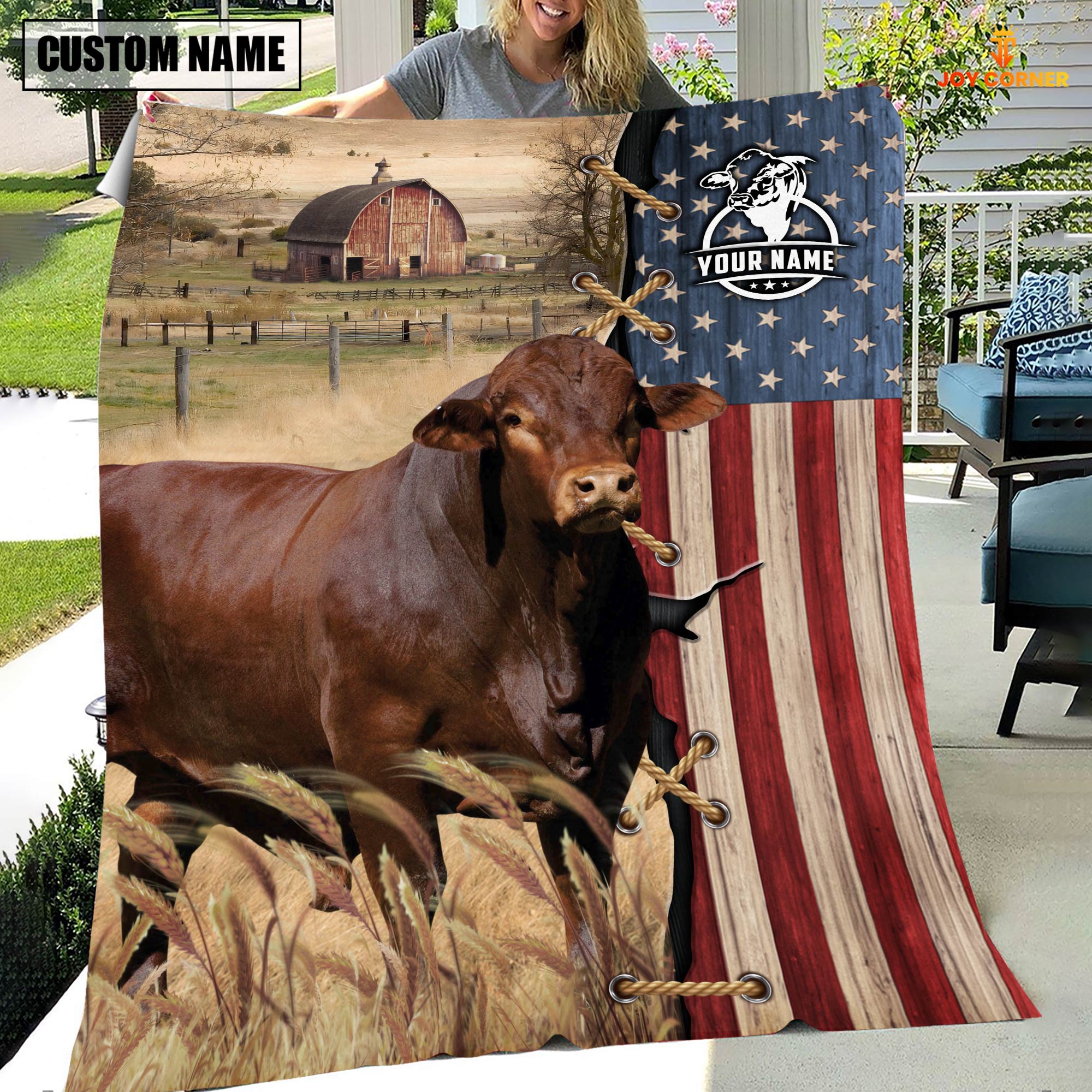 Personalized Name Beefmaster Flag Vintage Blanket
