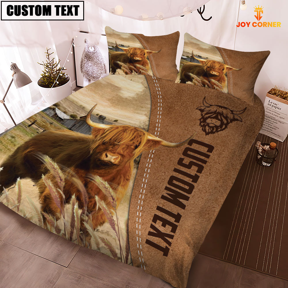 Custom Name Highland Cattle Brown Bedding Set