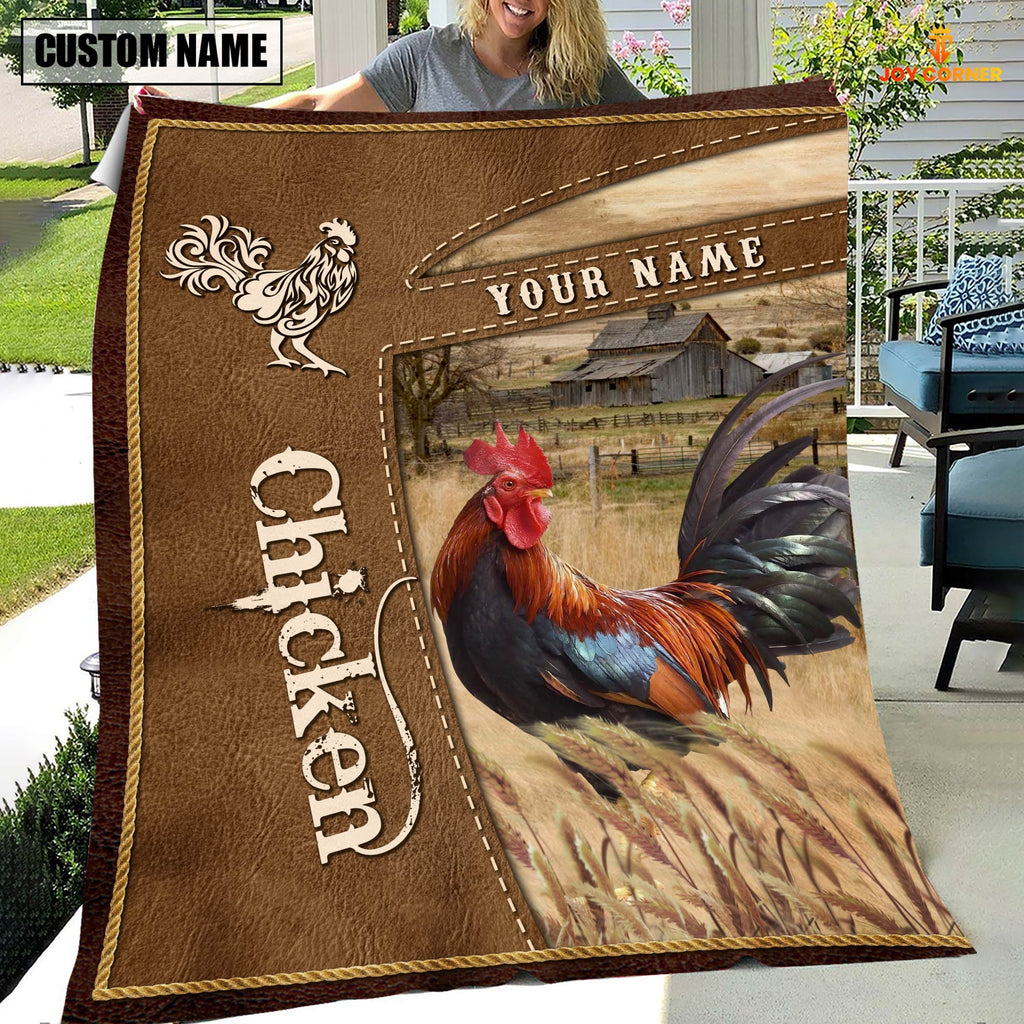 Personalized Name Chicken Farm Leather Brown Blanket