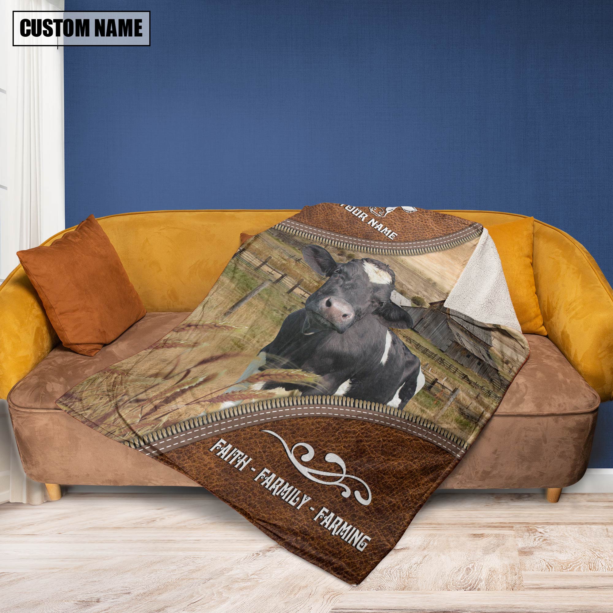 Personalized Name Holstein Faith Family Farming Blanket