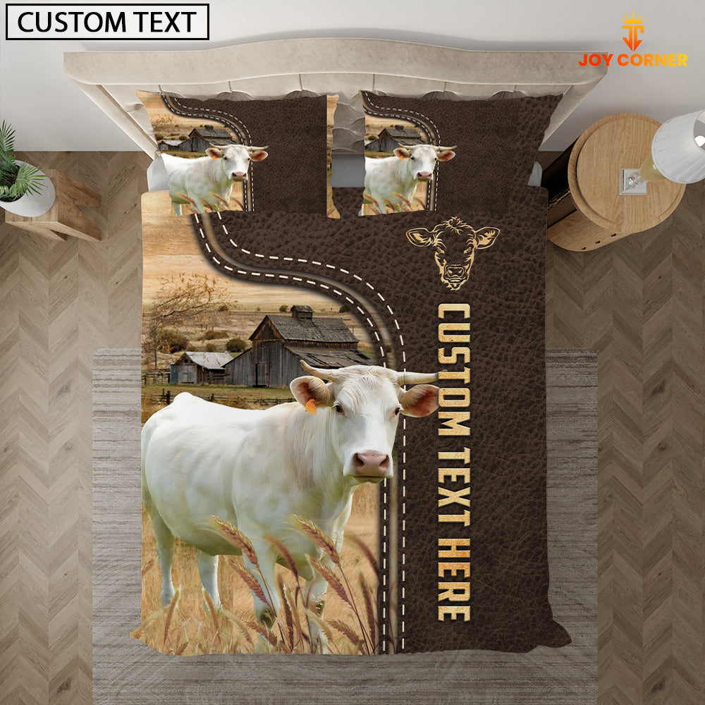 Charolais Custom Text Leather Pattern Bedding Set