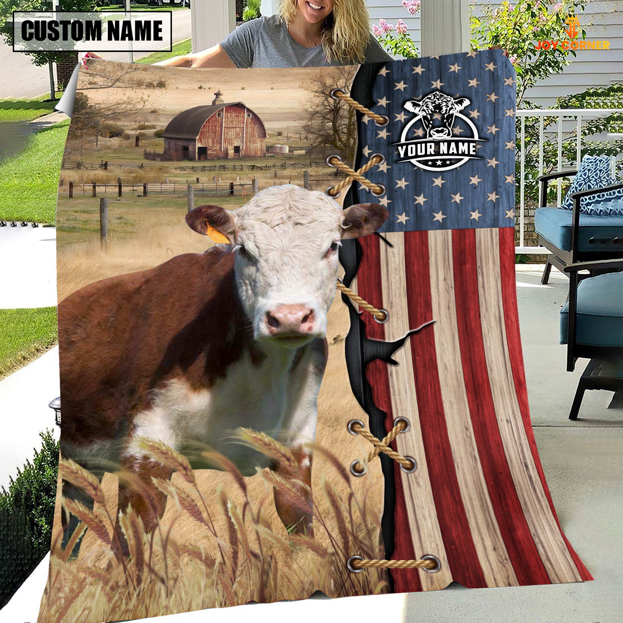 Personalized Name Hereford Flag Vintage Blanket