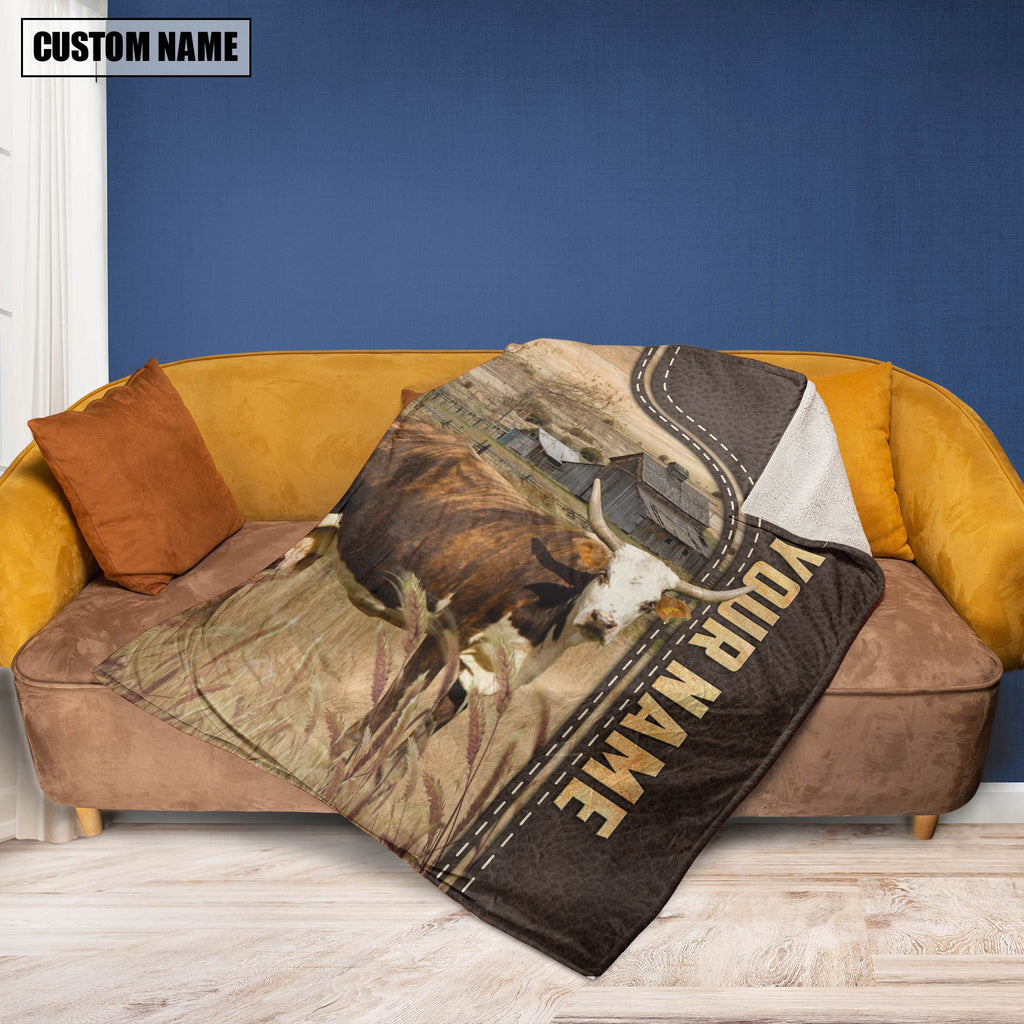 Personalized Name Florida Cracker Cow Leather Pattern Blanket