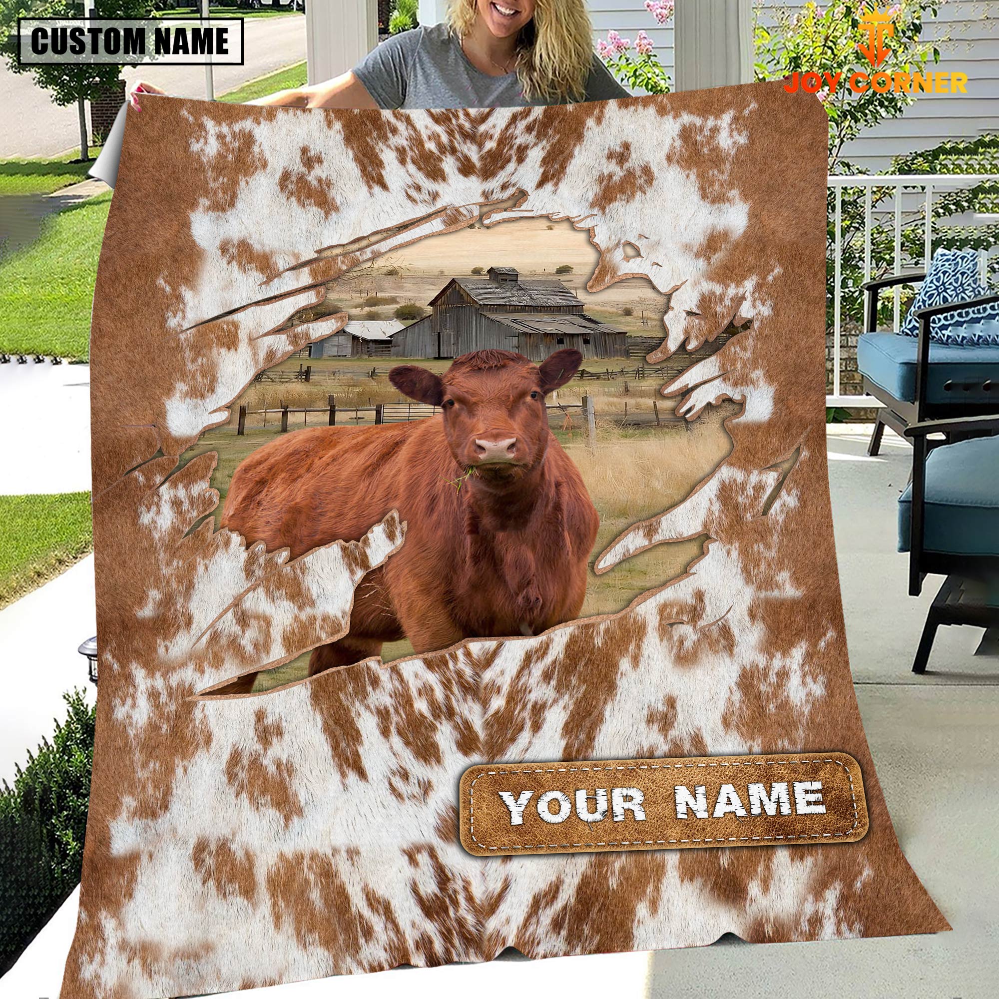 Custom Name Red Angus Cow Hair Pattern Blanket