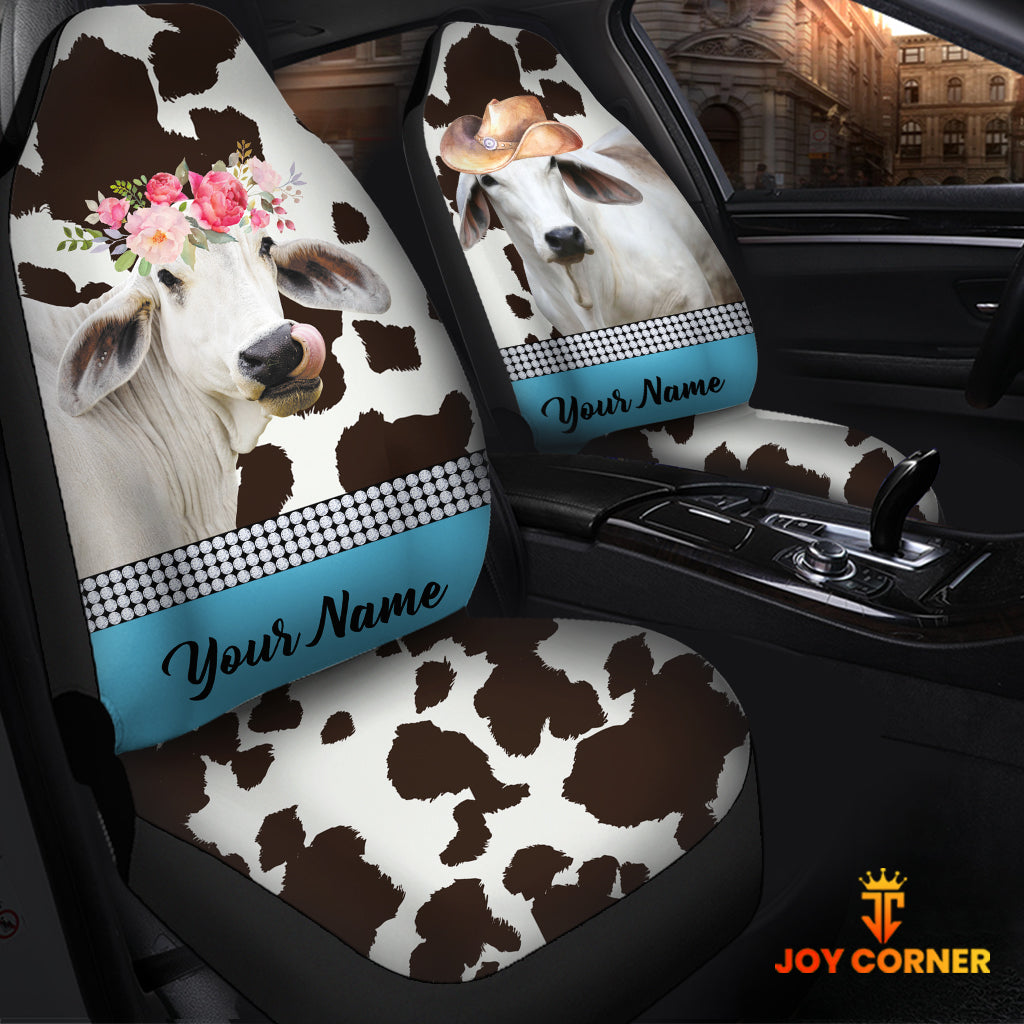 Brahman Pattern Customized Name Dairy Cow Car Seat Cover Set